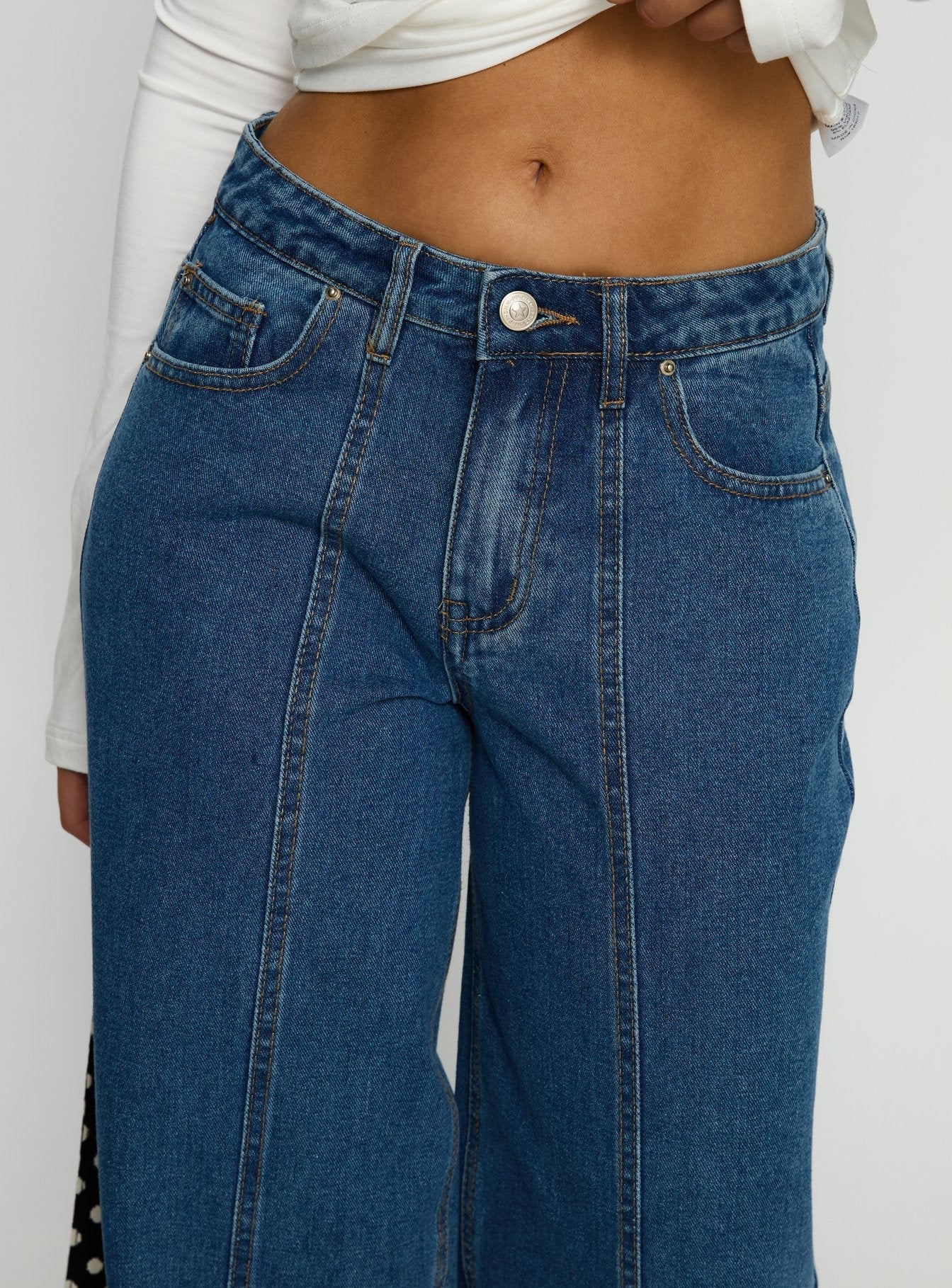 Lando Low Rise Straight Leg Jeans Mid Blue Wash women's denim jeans by Ellevoria