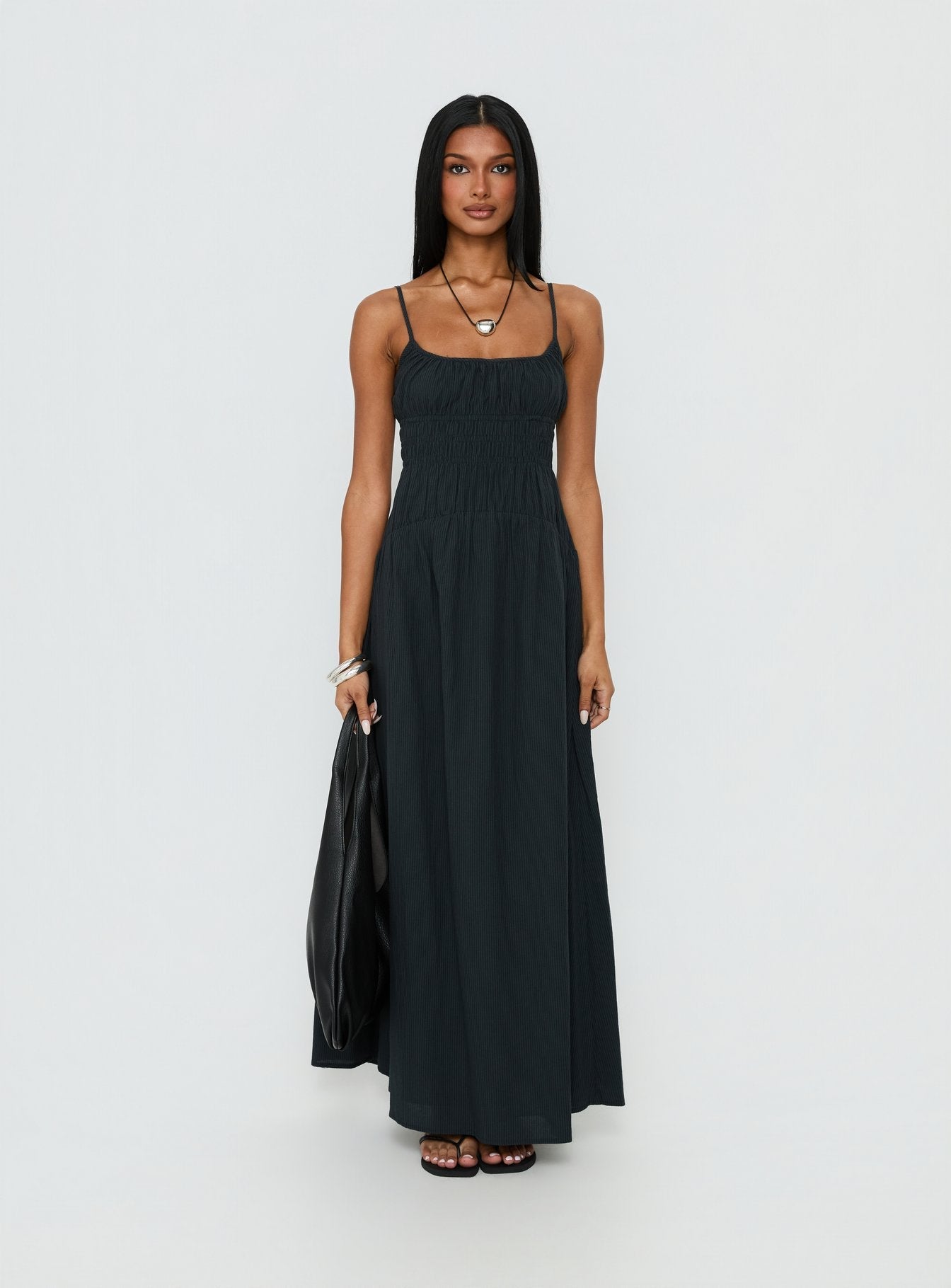 Magnolie Shirred Maxi Dress Charcoal - women's maxi dress by Ellevoria - view 6