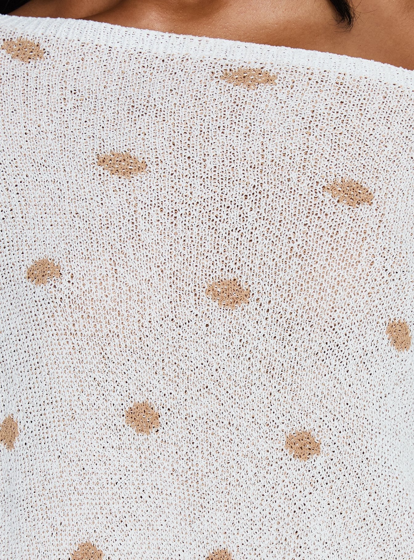 Harvy Off Shoulder Knit Sweater White Polka women's sweater by Ellevoria