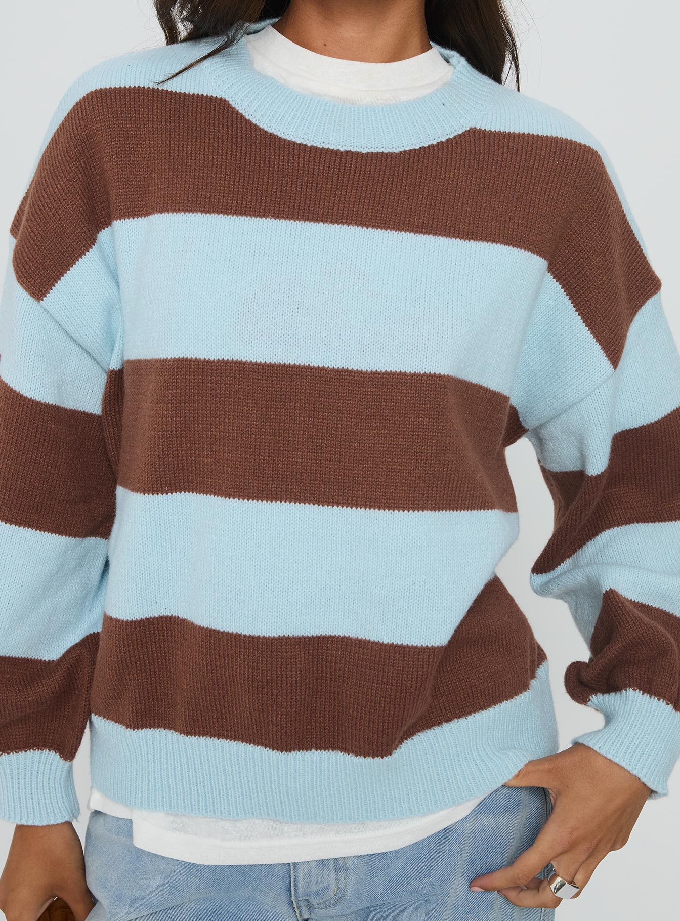 Ardentia Crew Neck Knit Sweater Aqua Stripe women's sweater by Ellevoria