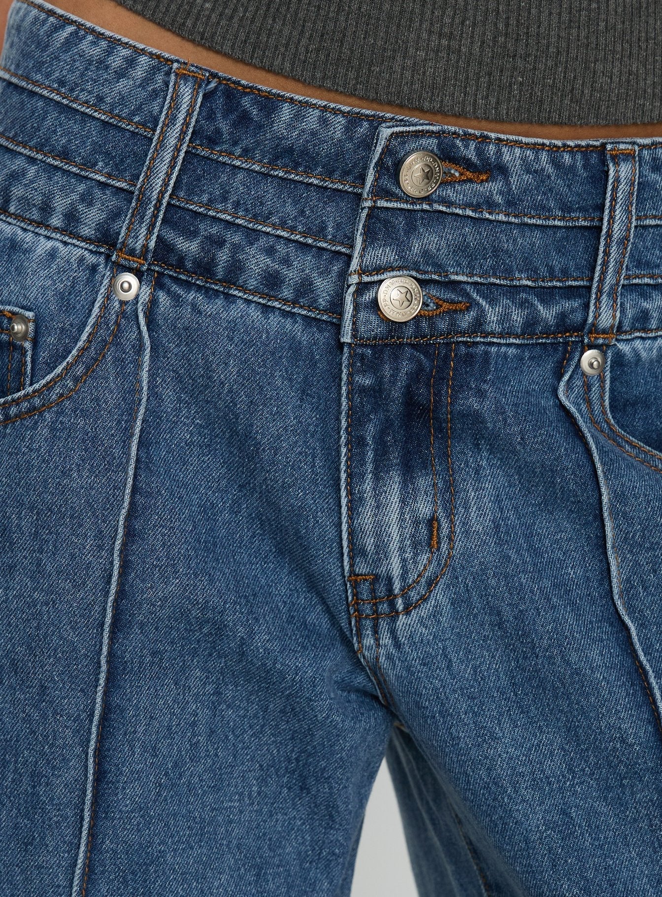 Hannalee Low Rise Wide Leg Jeans Mid Blue Wash women's denim jeans by Ellevoria