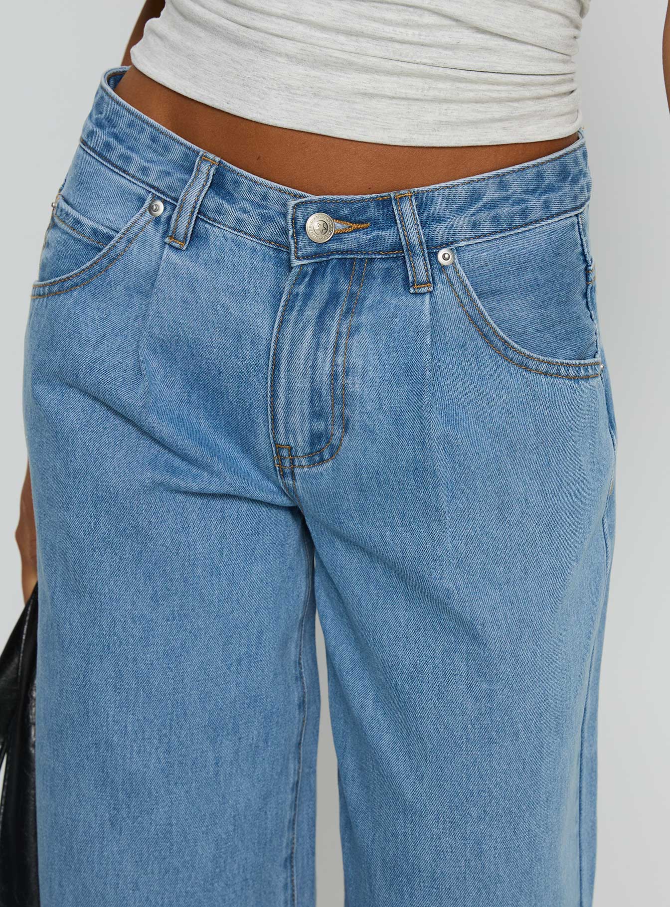 Supercut Low Rise Baggy Pleat Jeans Light Blue Wash women's denim jeans by Ellevoria