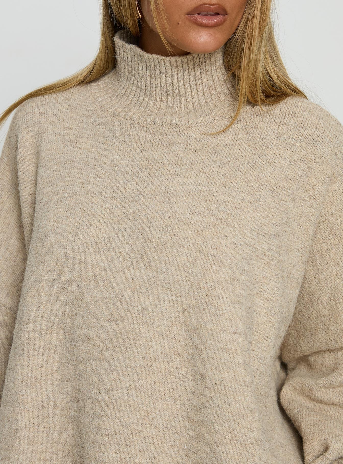 Patrizia Funnel Neck Knit Sweater Beige women's sweater by Ellevoria