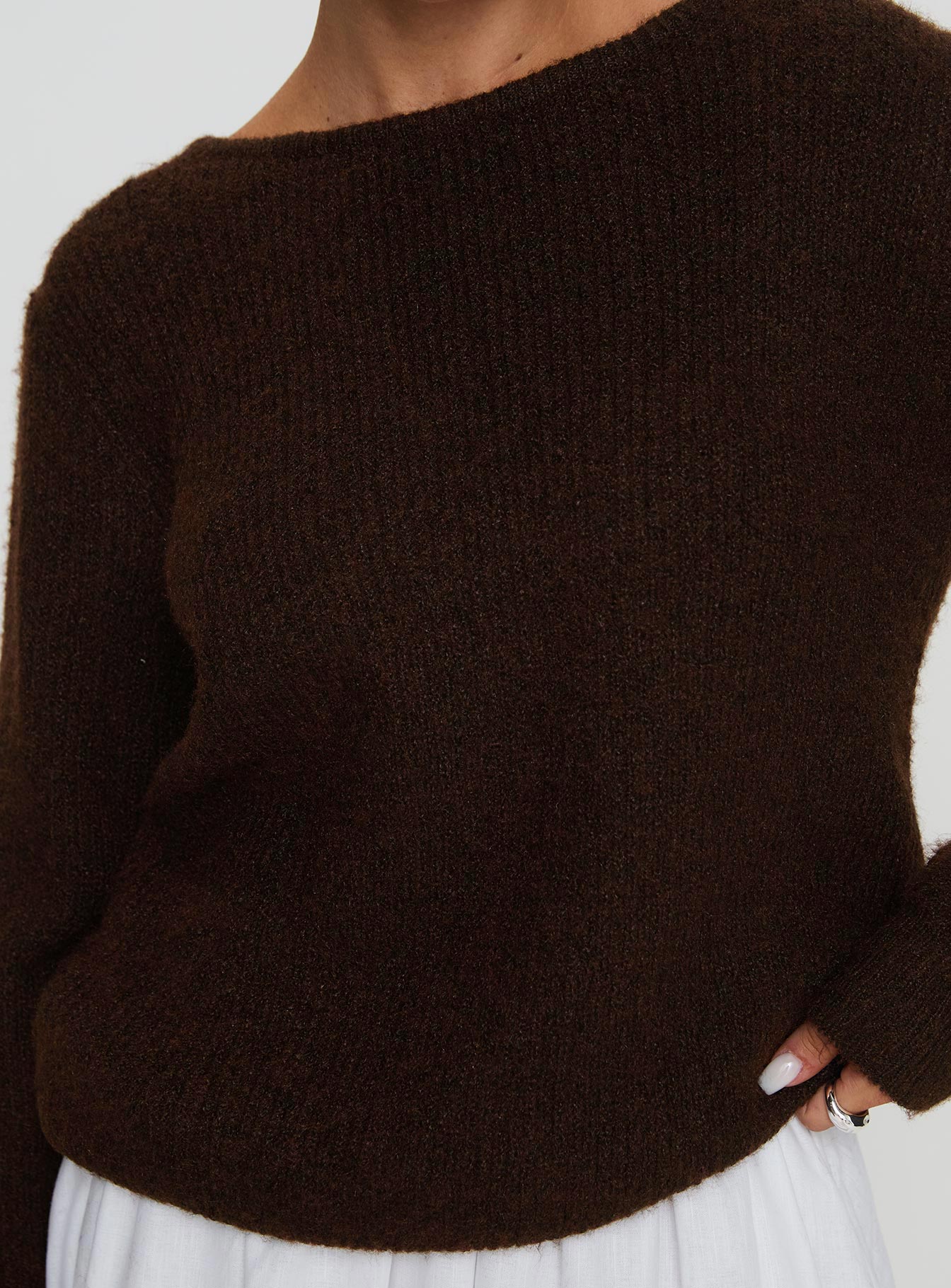 Abrams Rib Knit Crew Sweater Chocolate Marle women's sweater by Ellevoria