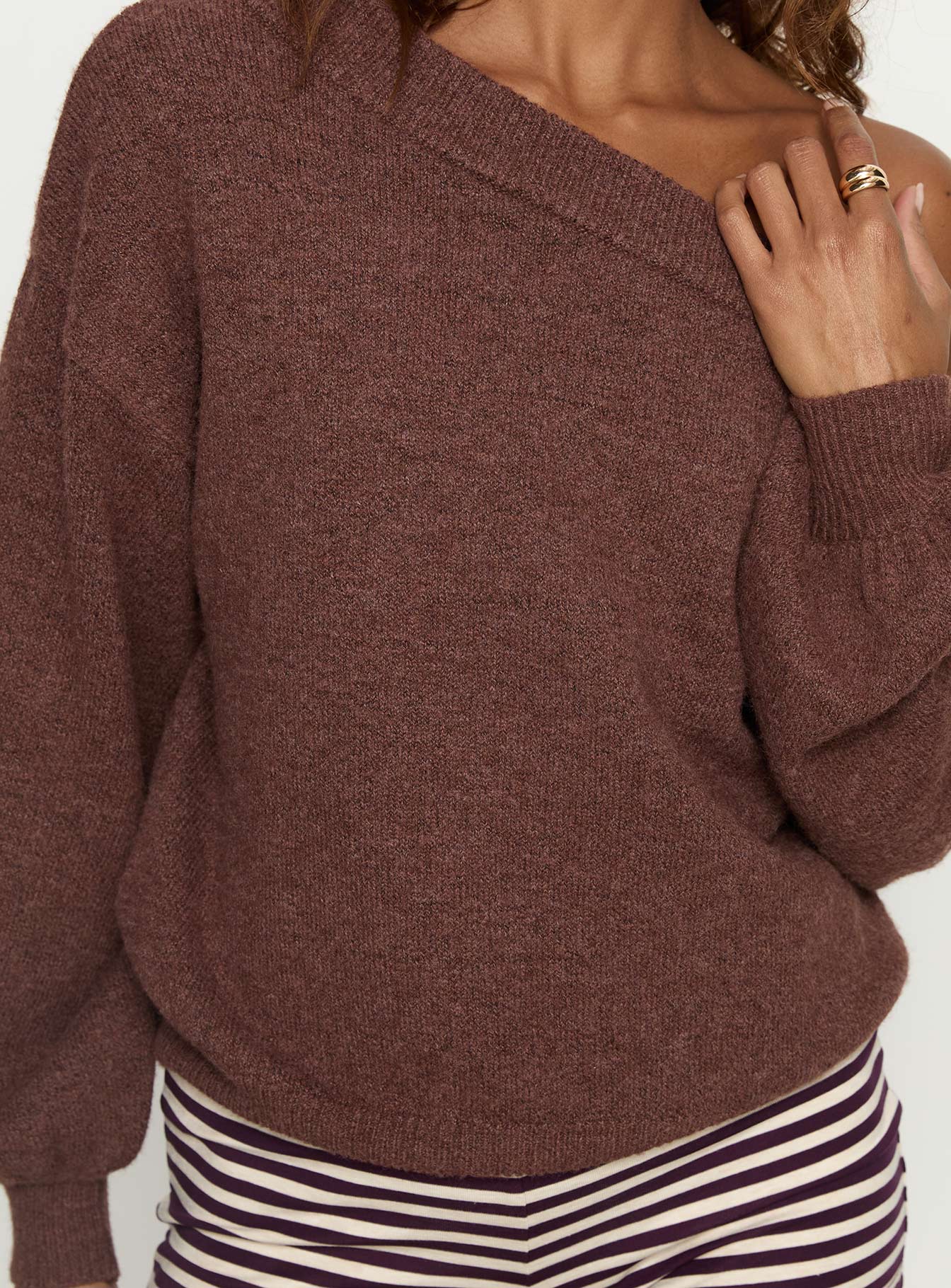 Noble Off The Shoulder Sweater Chocolate women's sweater by Ellevoria