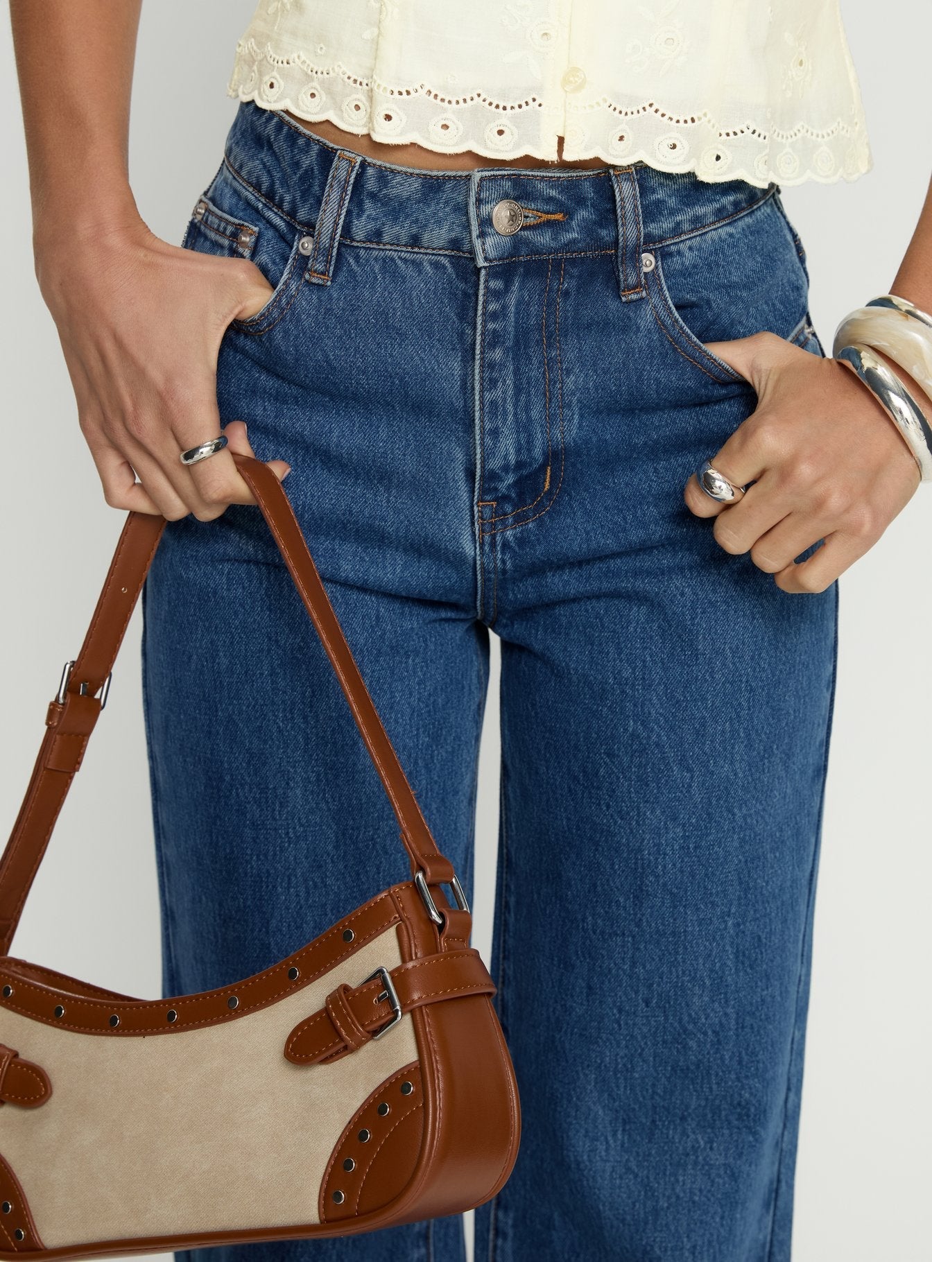 Goldie High Rise Wide Leg Jeans Mid Blue Wash women's denim jeans by Ellevoria