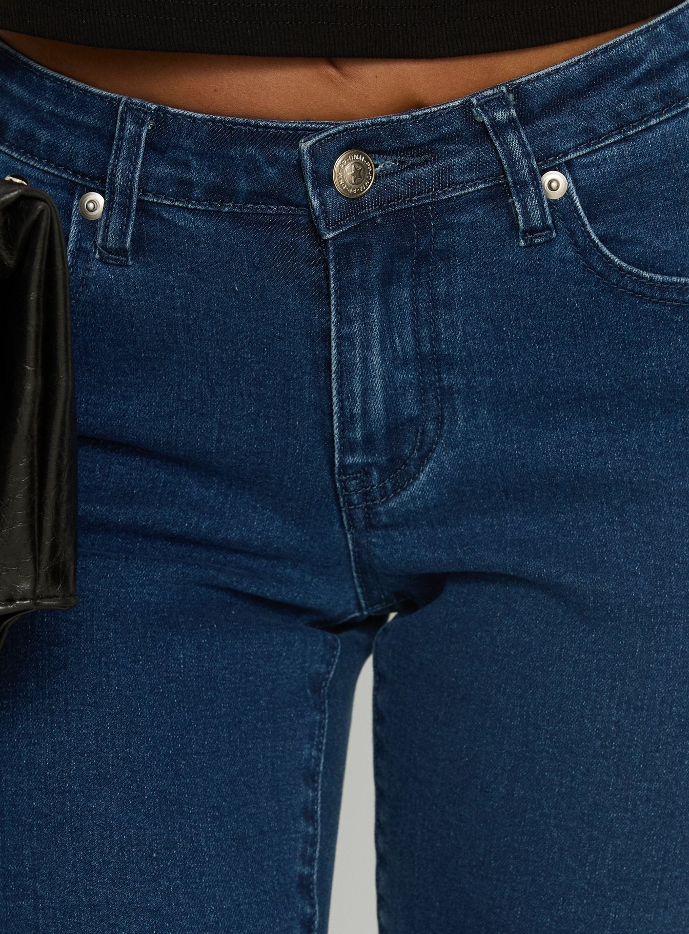 Kissimo Kick Flare Capri Pants Indigo Blue women's denim jeans by Ellevoria