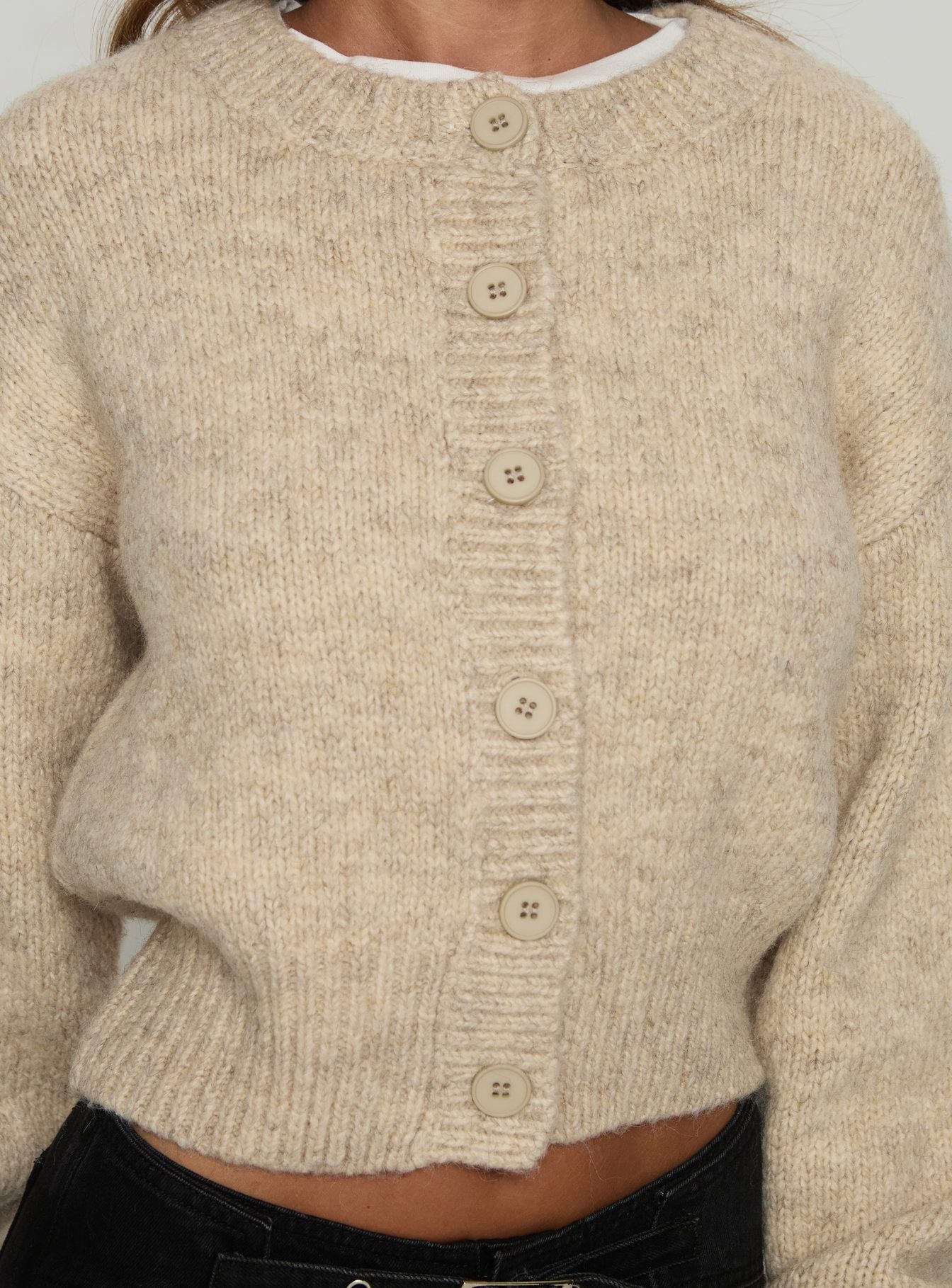 Trevonn Button Up Knit Cardigan Beige women's sweater by Ellevoria