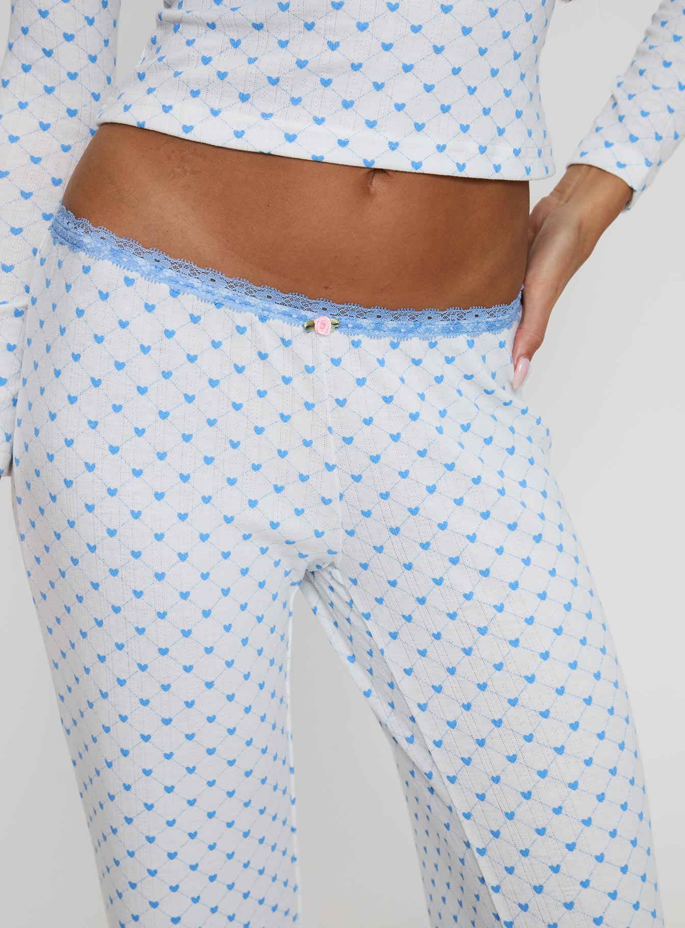 Whimsie Pointelle Sleep Pants Blue / White women's pant set by Ellevoria