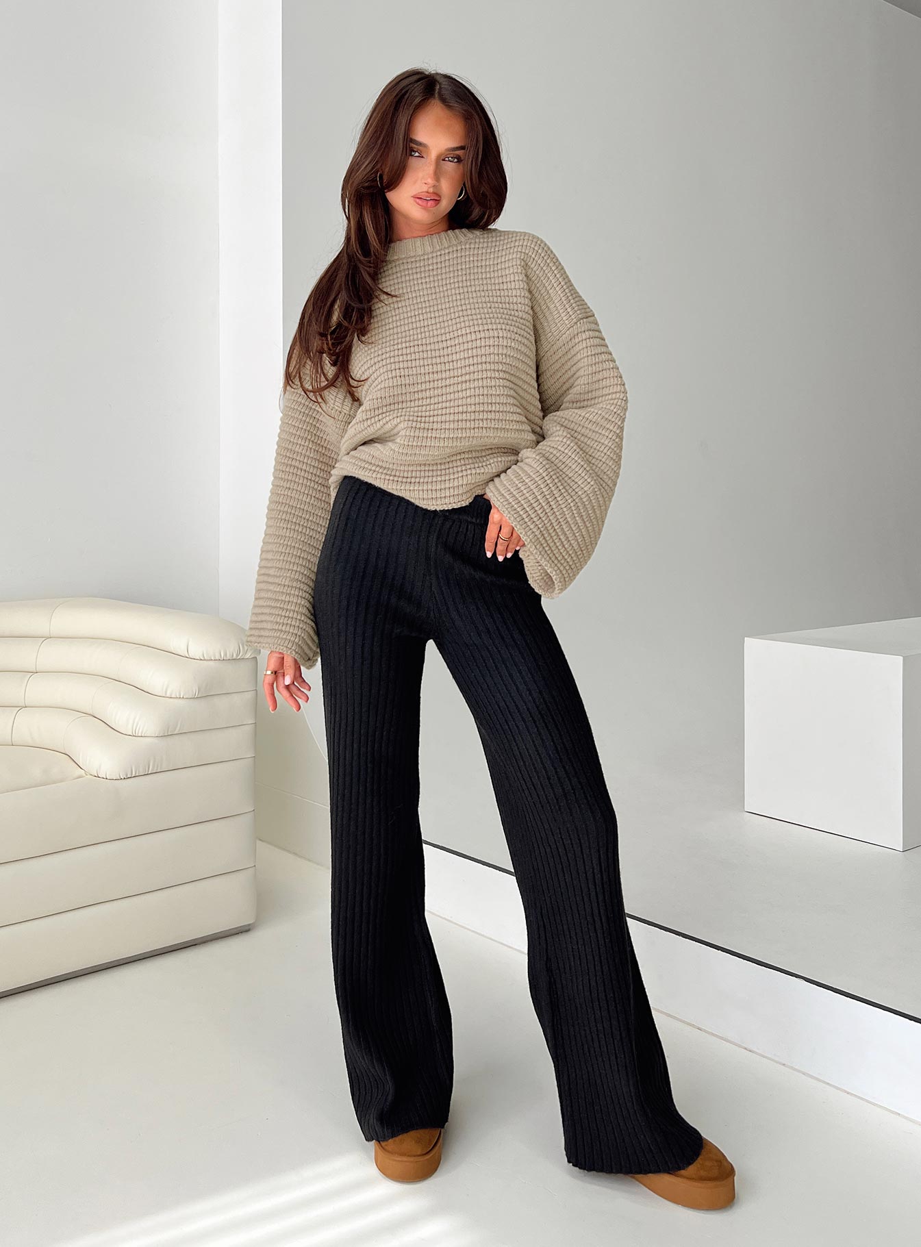 Montana Knit Pants Black - loose fit women's bottoms by Ellevoria