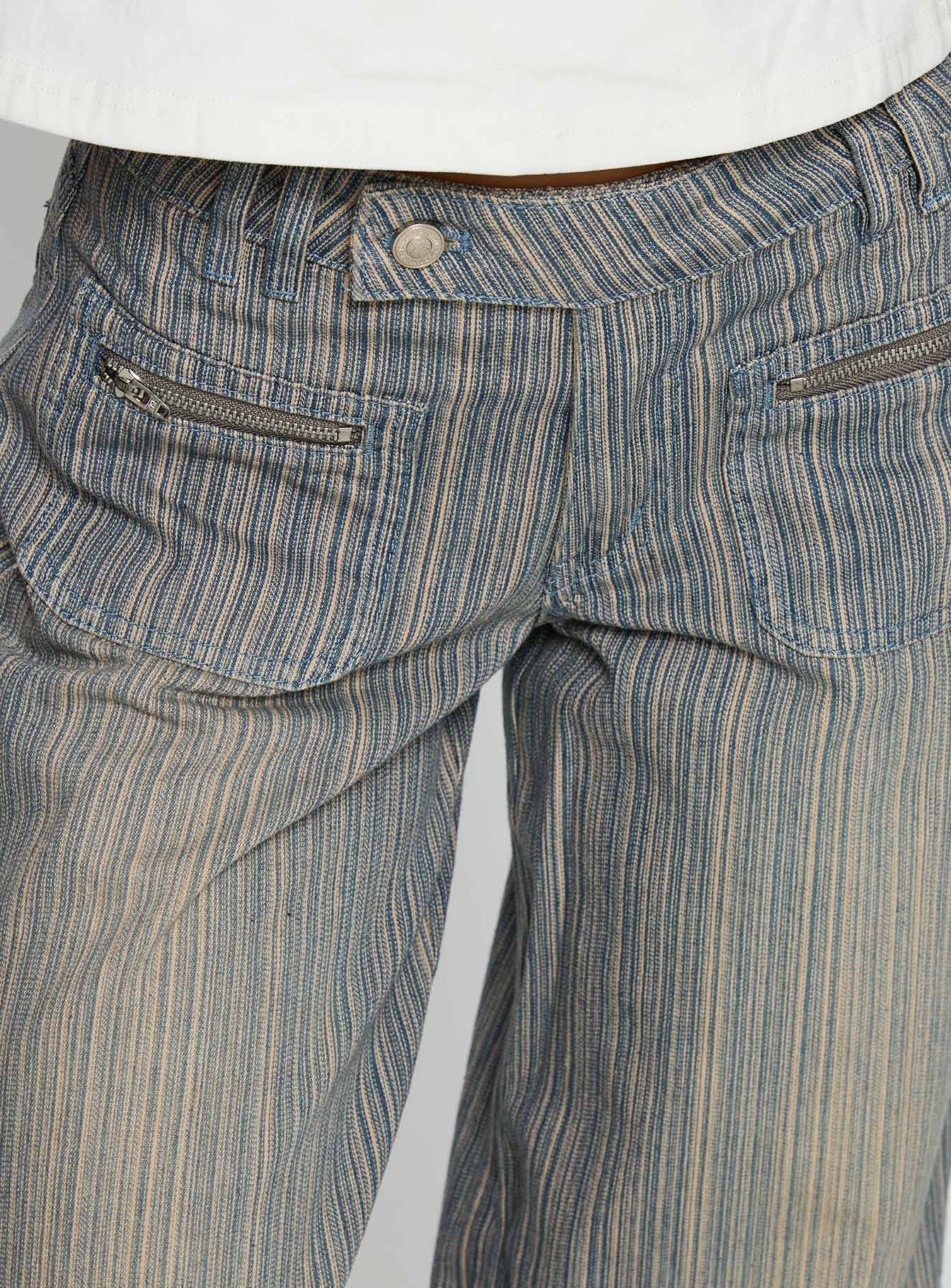Lifetimes Mid Rise Wide Leg Cargo Jeans Dark Blue Stripe women's denim jeans by Ellevoria