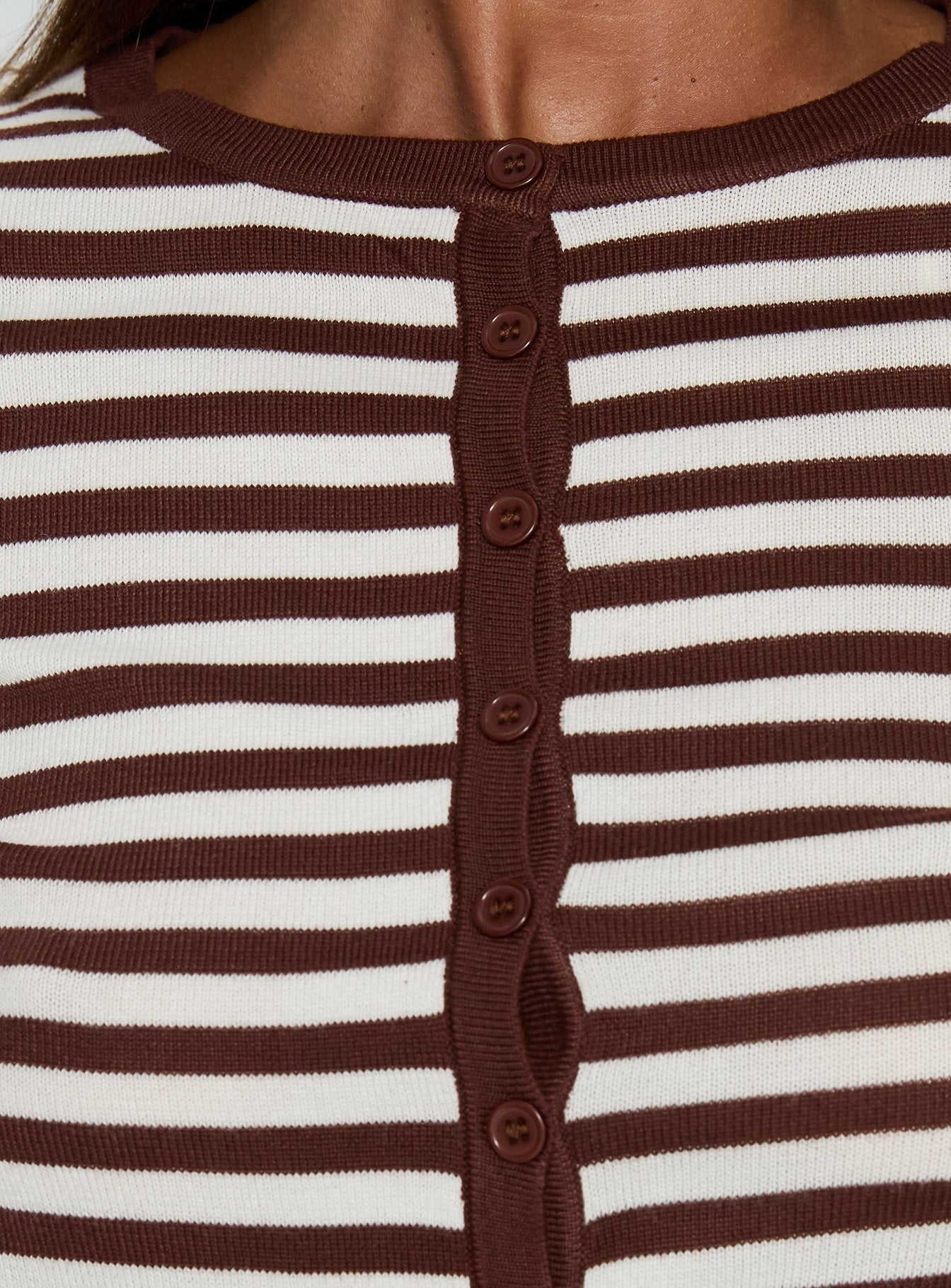 Elcie Button Up Cardigan Brown Stripe women's sweater by Ellevoria