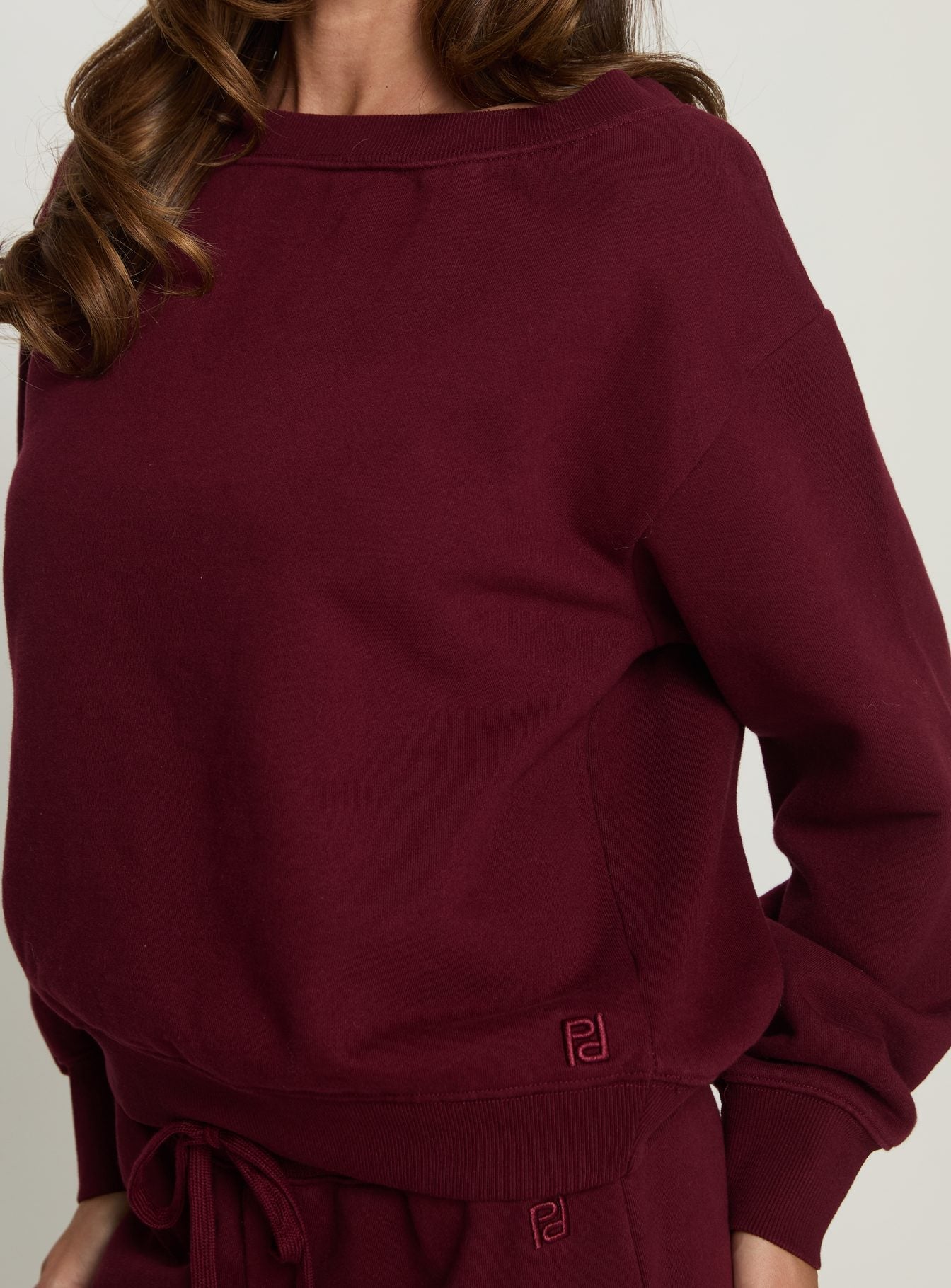 Wellness Off the Shoulder Jumper Currant women's sweater by Ellevoria