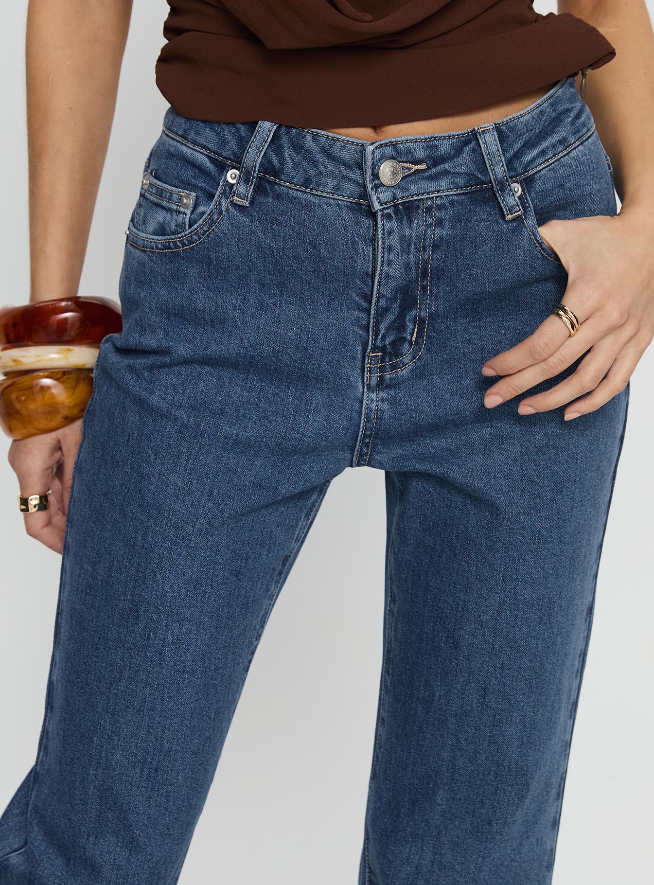 Magic Mirror Mid Rise Bootleg Jeans Mid Blue Wash women's denim jeans by Ellevoria