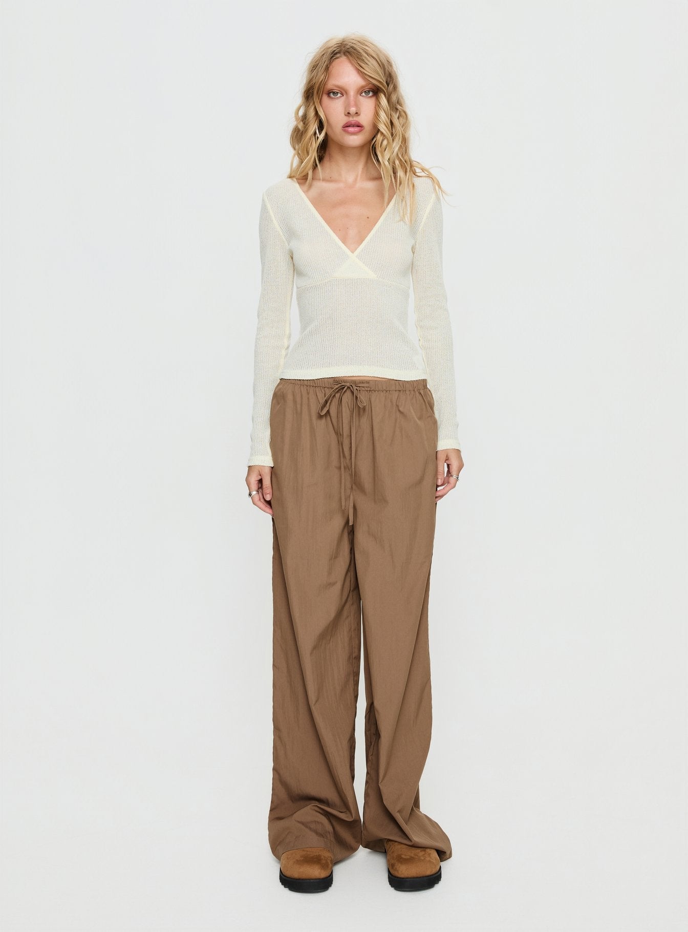 Romonda Drawstring Straight Leg Pants Khaki - loose fit women's bottoms by Ellevoria