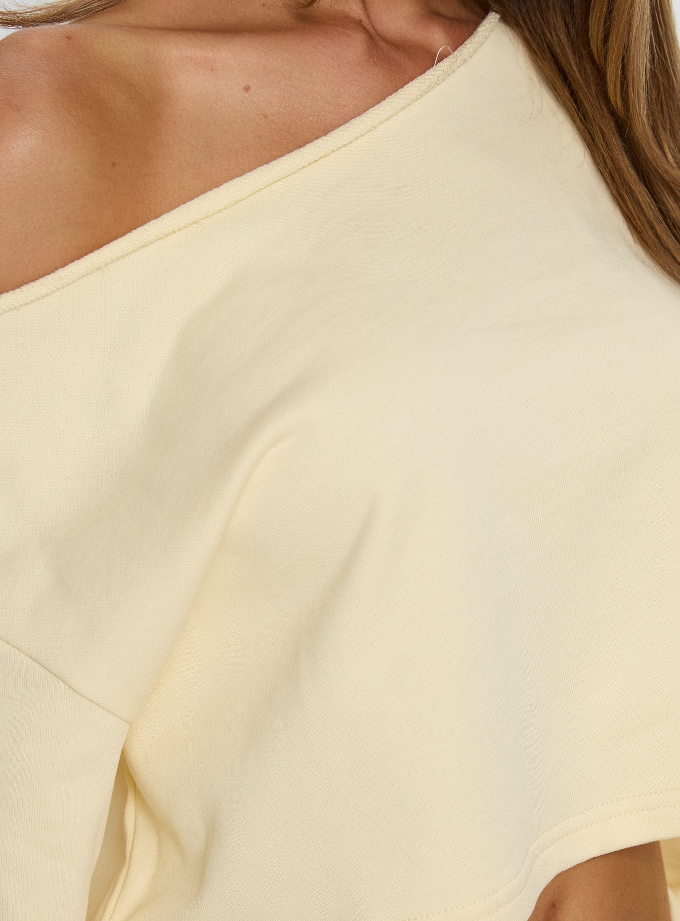 Retreat Raw Edge Off Shoulder Jumper Buttercream women's sweater by Ellevoria
