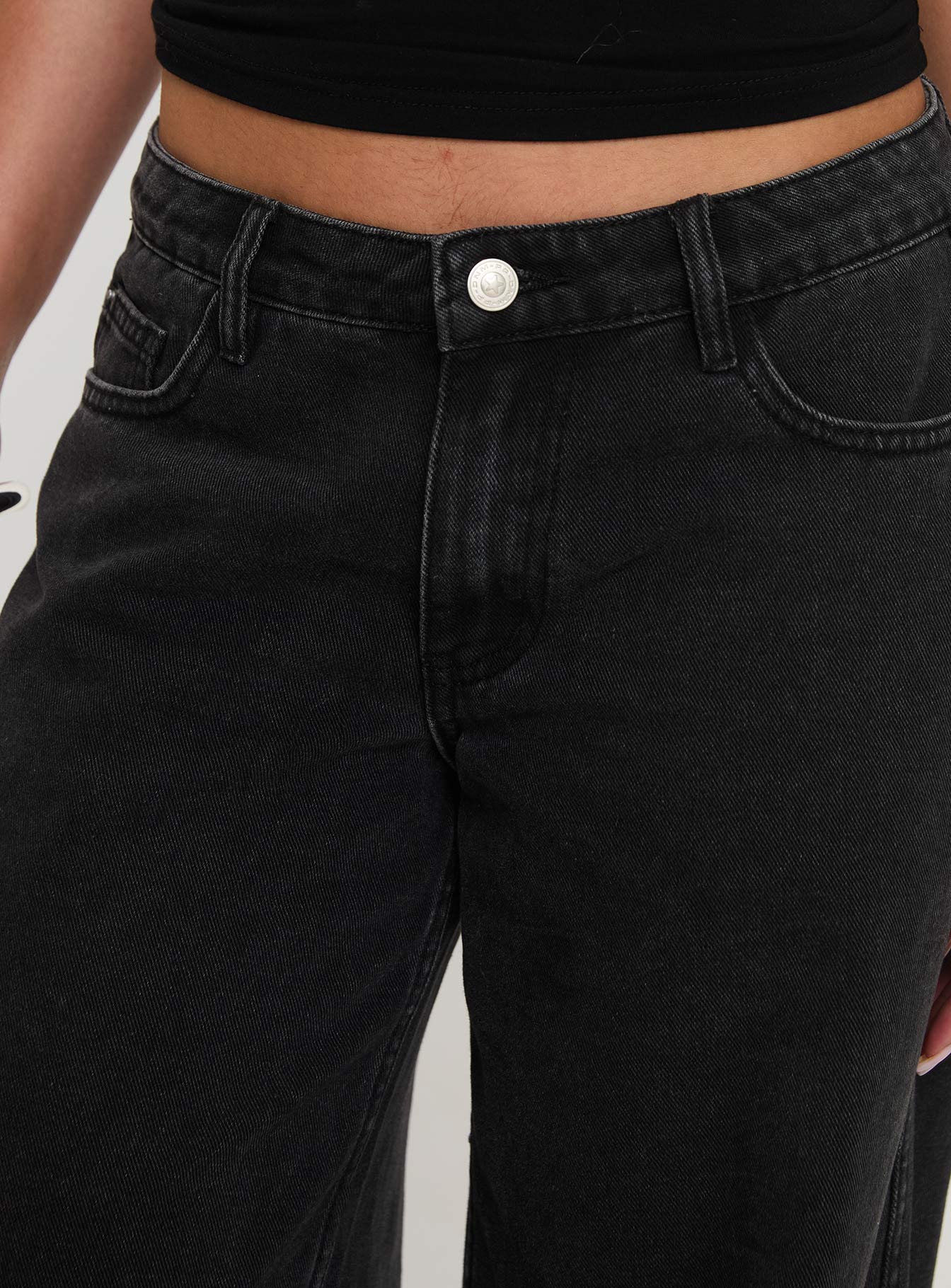 Ramos Low Rise Wide Leg Jeans Washed Black Petite women's denim jeans by Ellevoria