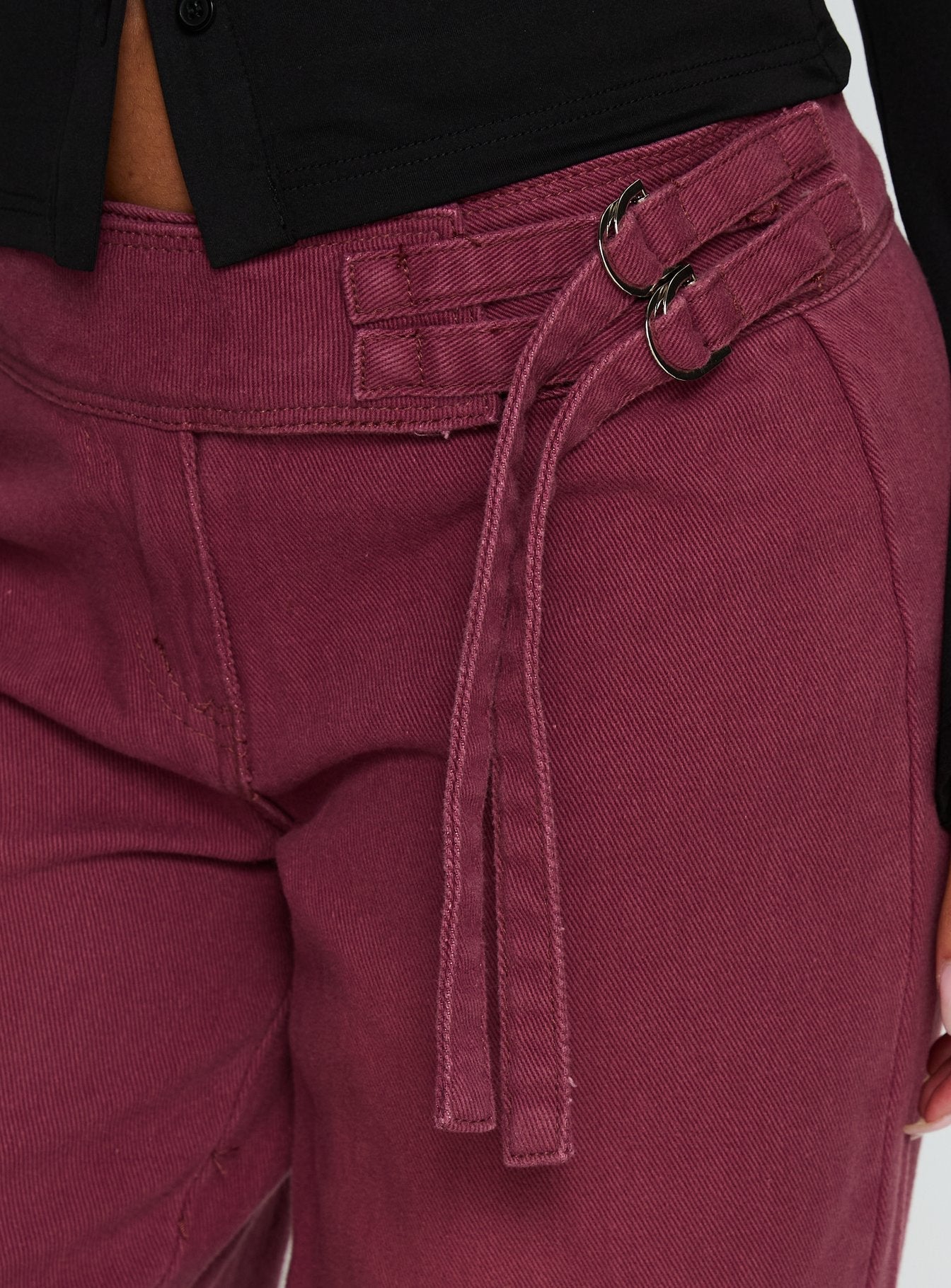Boxie Mid Rise Wide Leg Jeans Washed Burgundy women's denim jeans by Ellevoria
