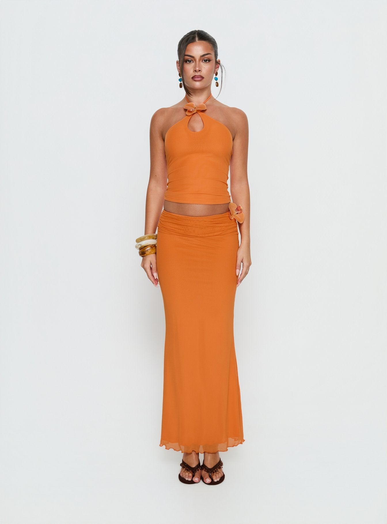 Star Fruit Keyhole Halter Top Orange women's matching set by Ellevoria