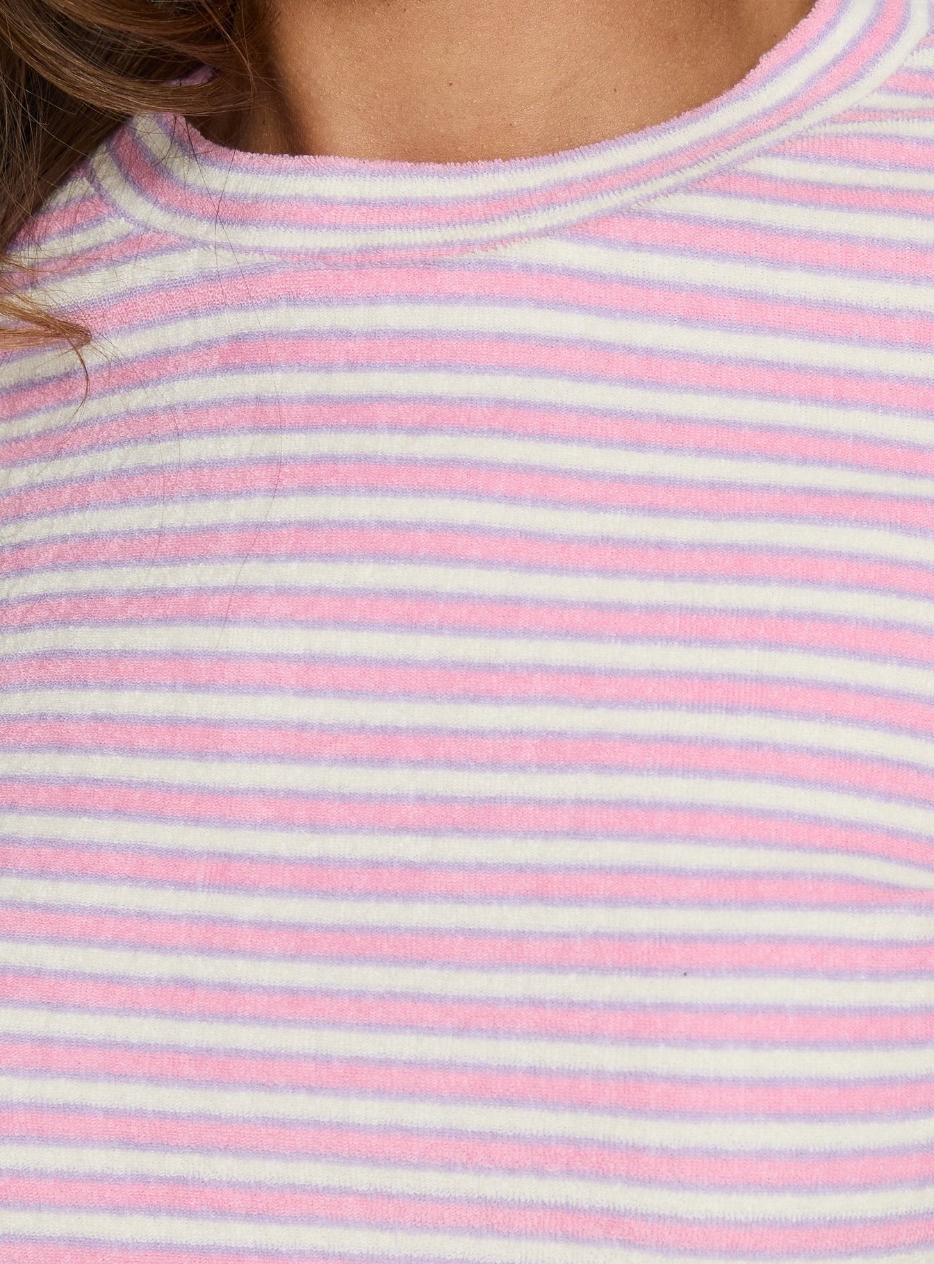 Settle Down Terry Baby Tee Pink Stripe women's matching set by Ellevoria