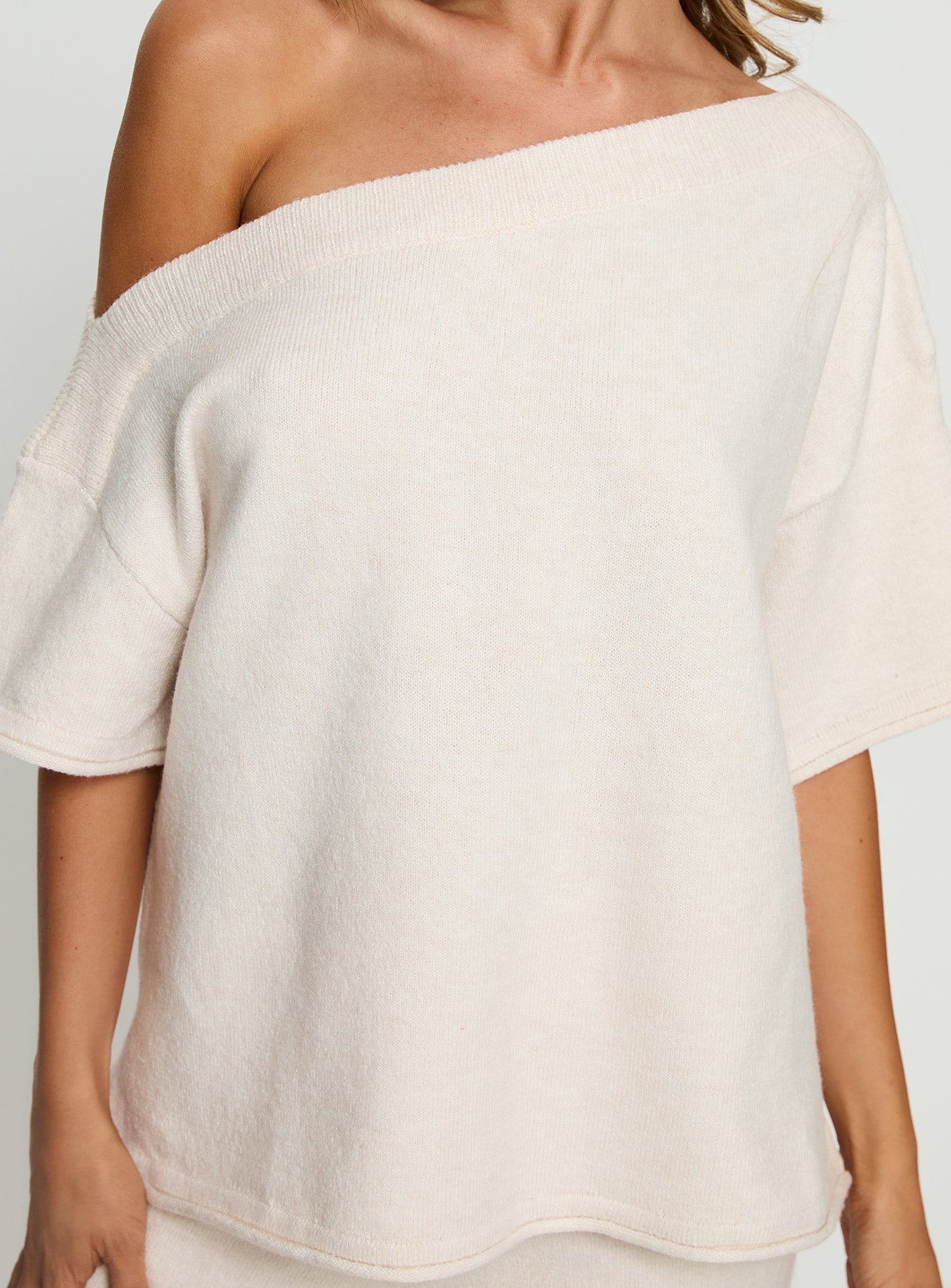 Kourta Off Shoulder Oversized Knit Top Oat women's two piece set by Ellevoria