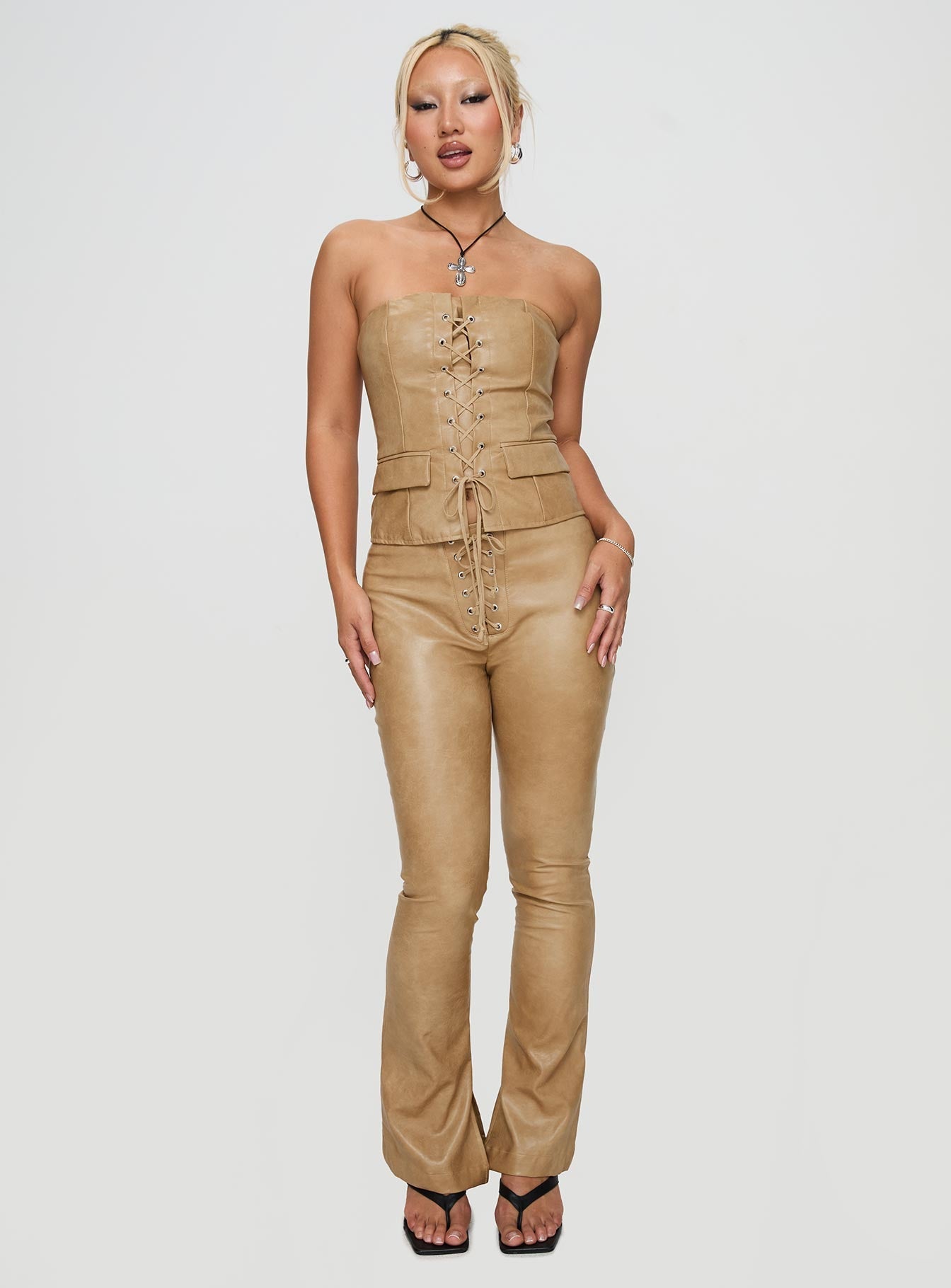 Roddie Lace Up Pants Brown women's pant set by Ellevoria