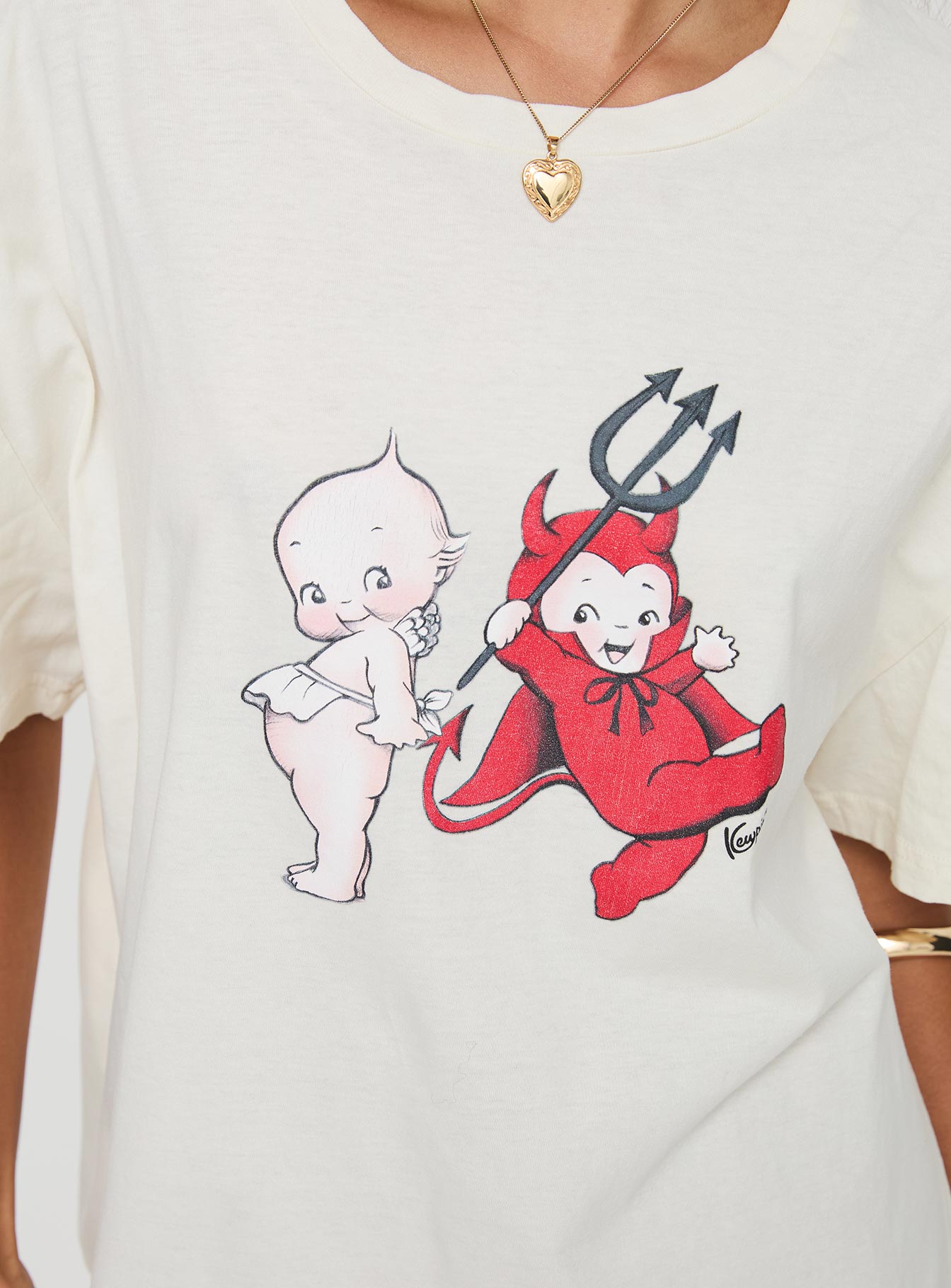 Kewpie Angel Vs Devil Oversized Tee White - women's top by Ellevoria - view 6
