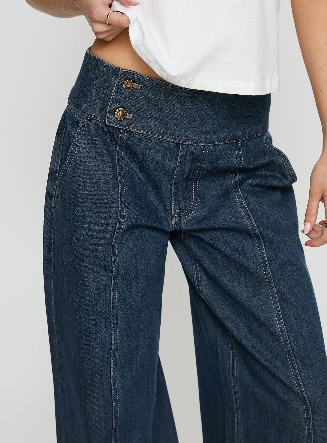 Nikoletta Foldover Jeans Dark Wash / Check women's denim jeans by Ellevoria