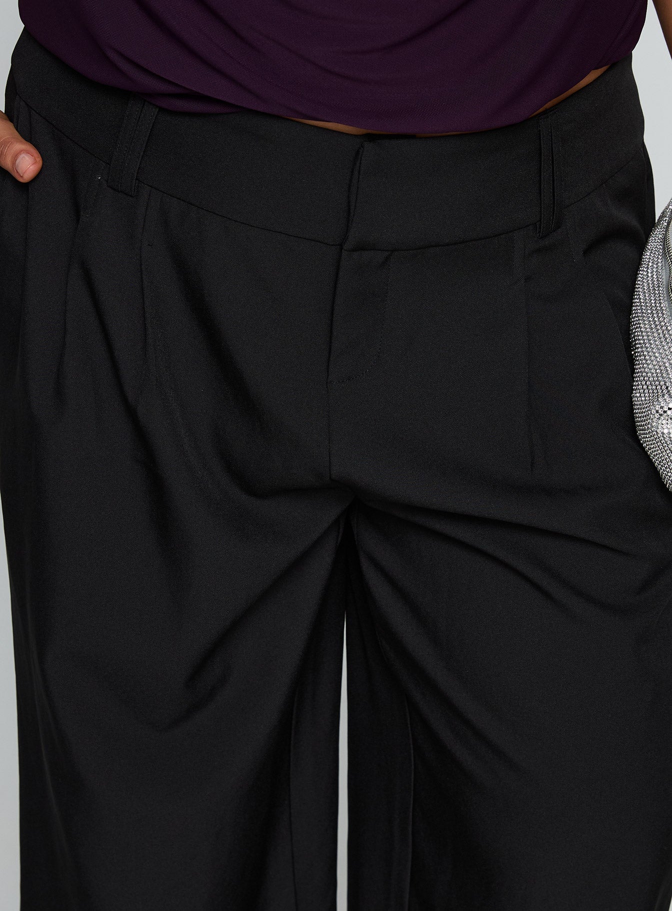 Two Lovers Low Rise Pants Black Curve - loose fit women's bottoms by Ellevoria