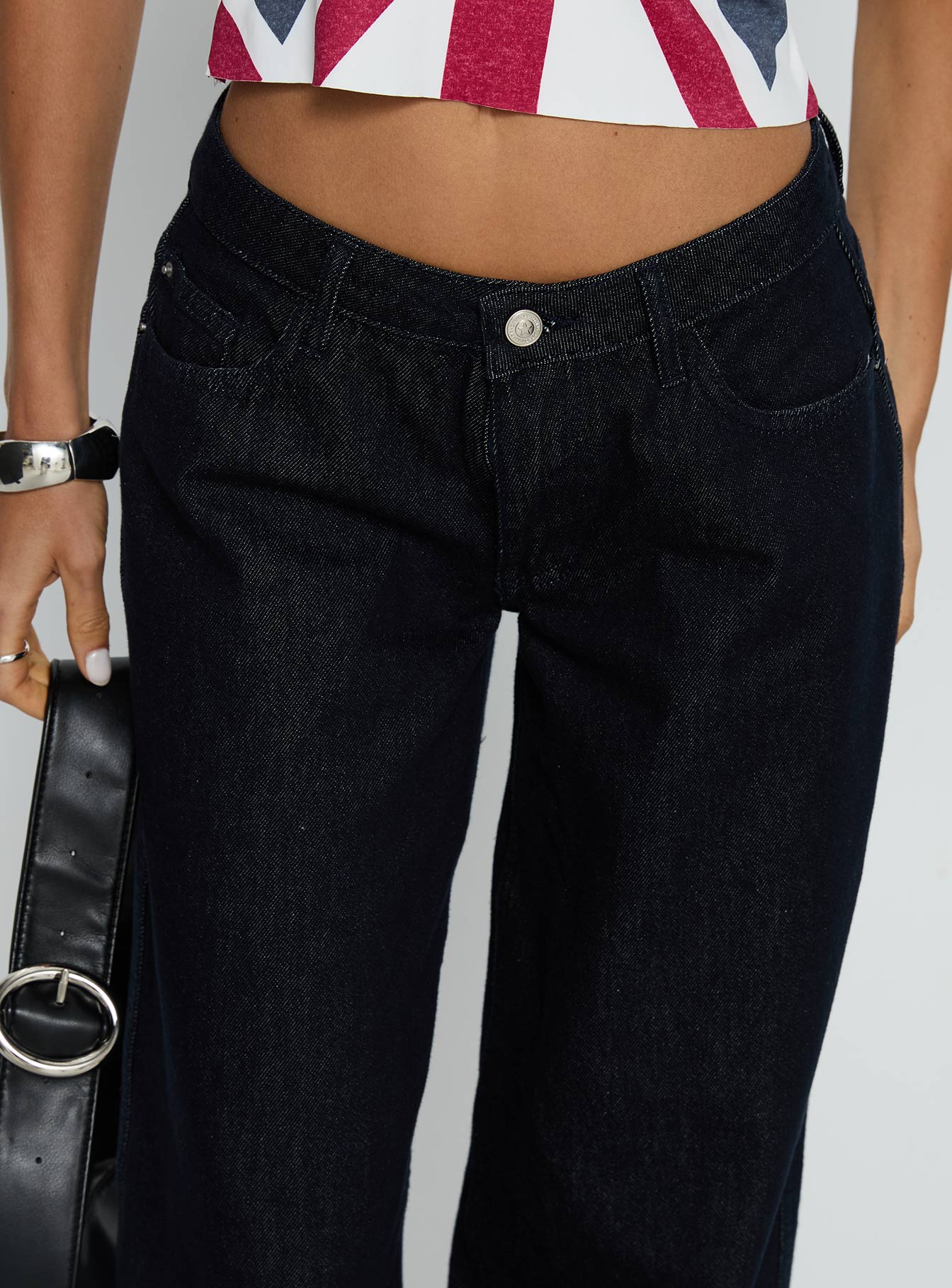 Ramos Low Rise Wide Leg Jeans Raw Indigo Blue women's denim jeans by Ellevoria