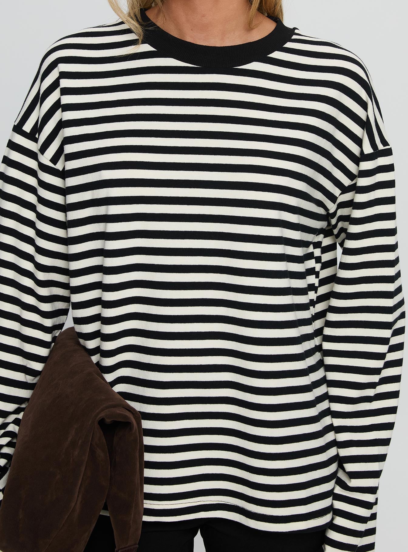Settle Down Long Sleeve Top Black / White Stripe women's two piece set by Ellevoria