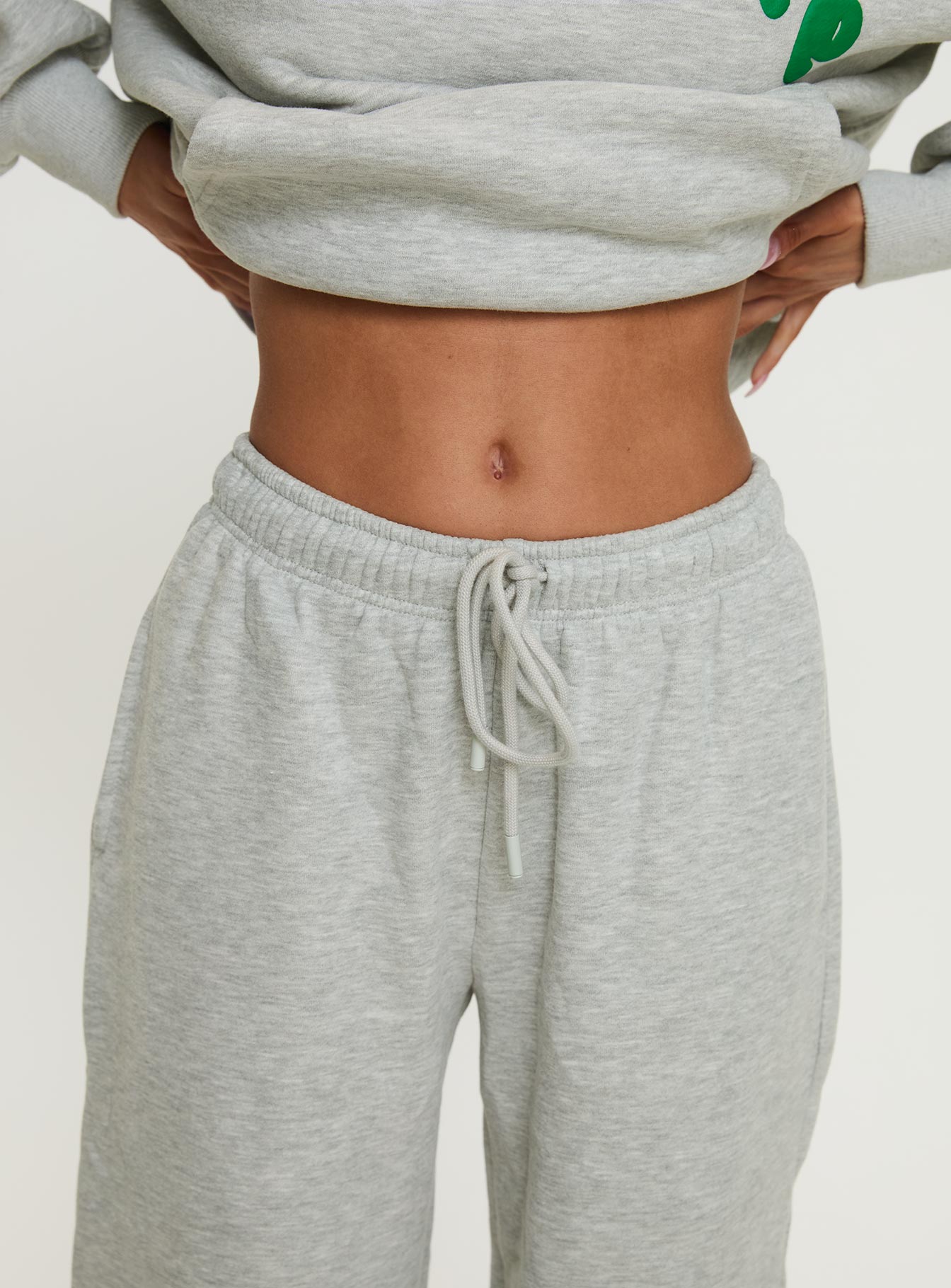 Princess Polly Wide Leg Track Pant Bubble Text Grey Marle / Green women's pant set by Ellevoria