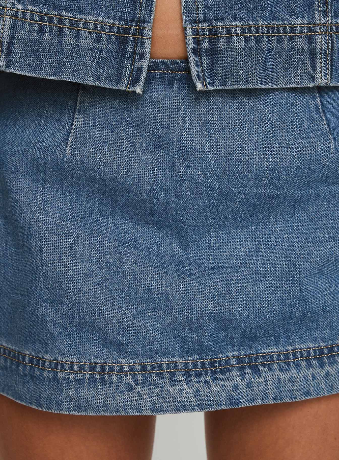 Stefenie Denim Skort Mid Wash women's two piece set by Ellevoria