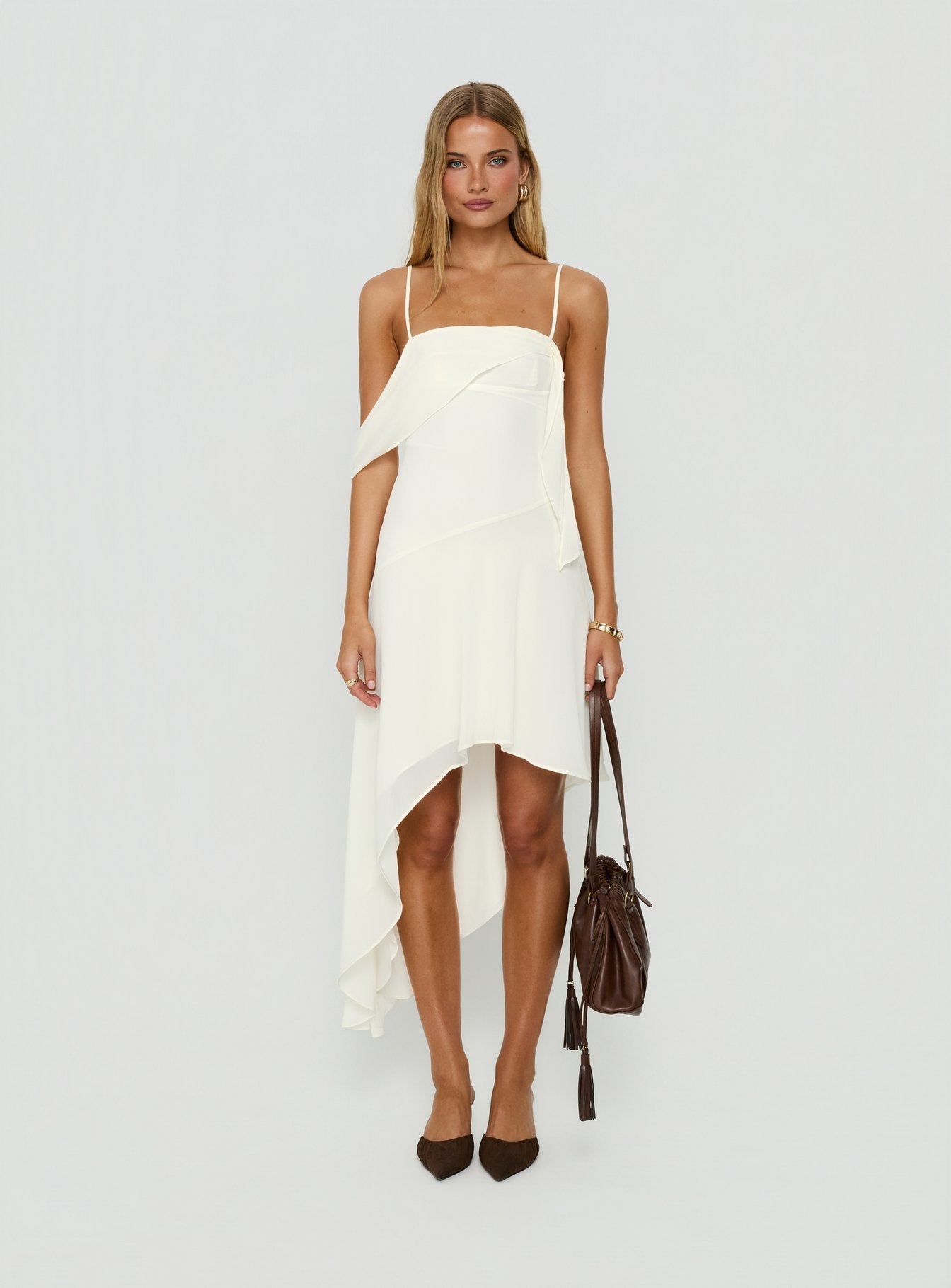 Massey Bust Draping Low Back Midi Dress Off White - women's midi dress by Ellevoria - view 7