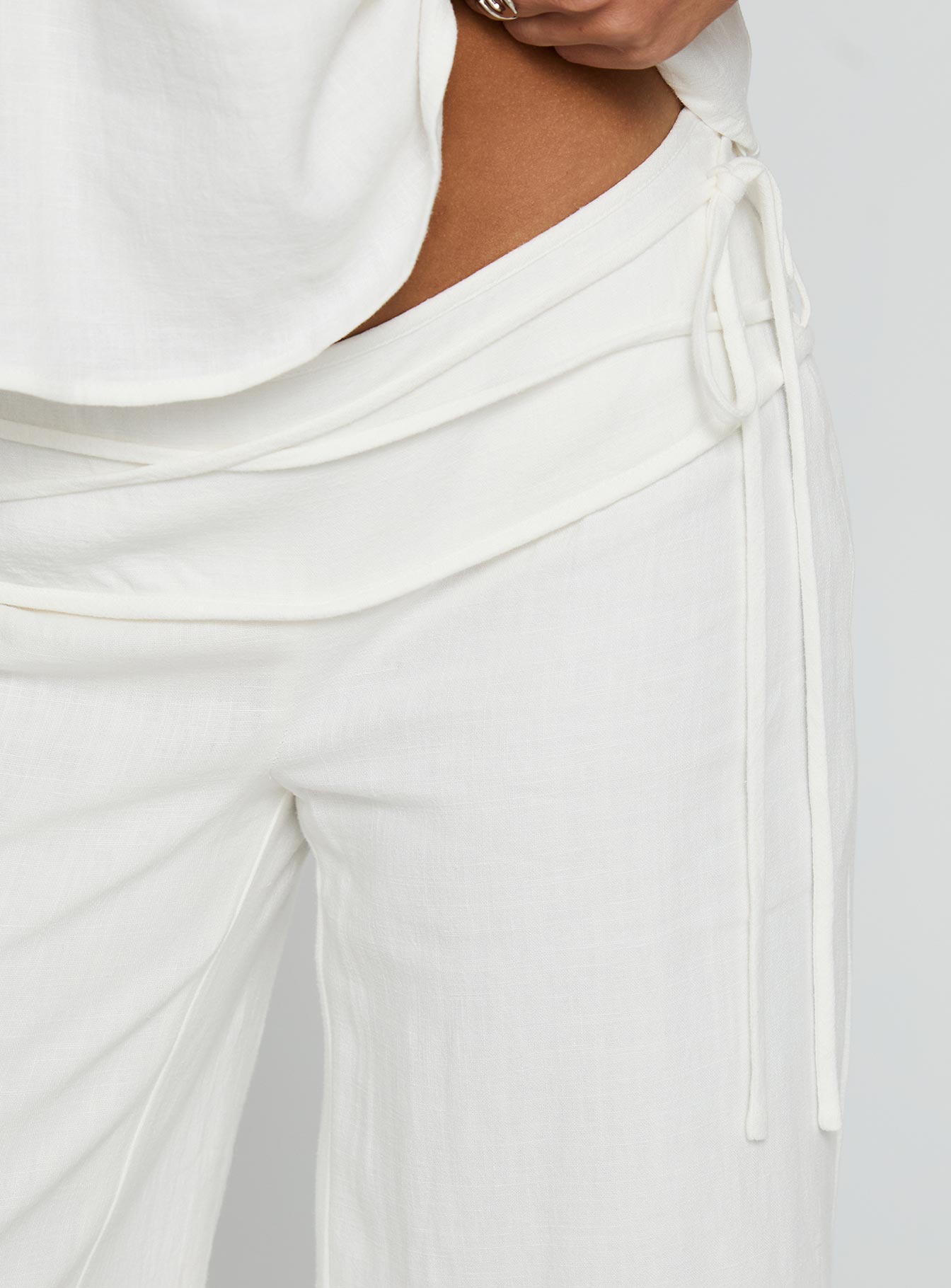 Silver Moon Linen Blend Tie Pants White - loose fit women's bottoms by Ellevoria