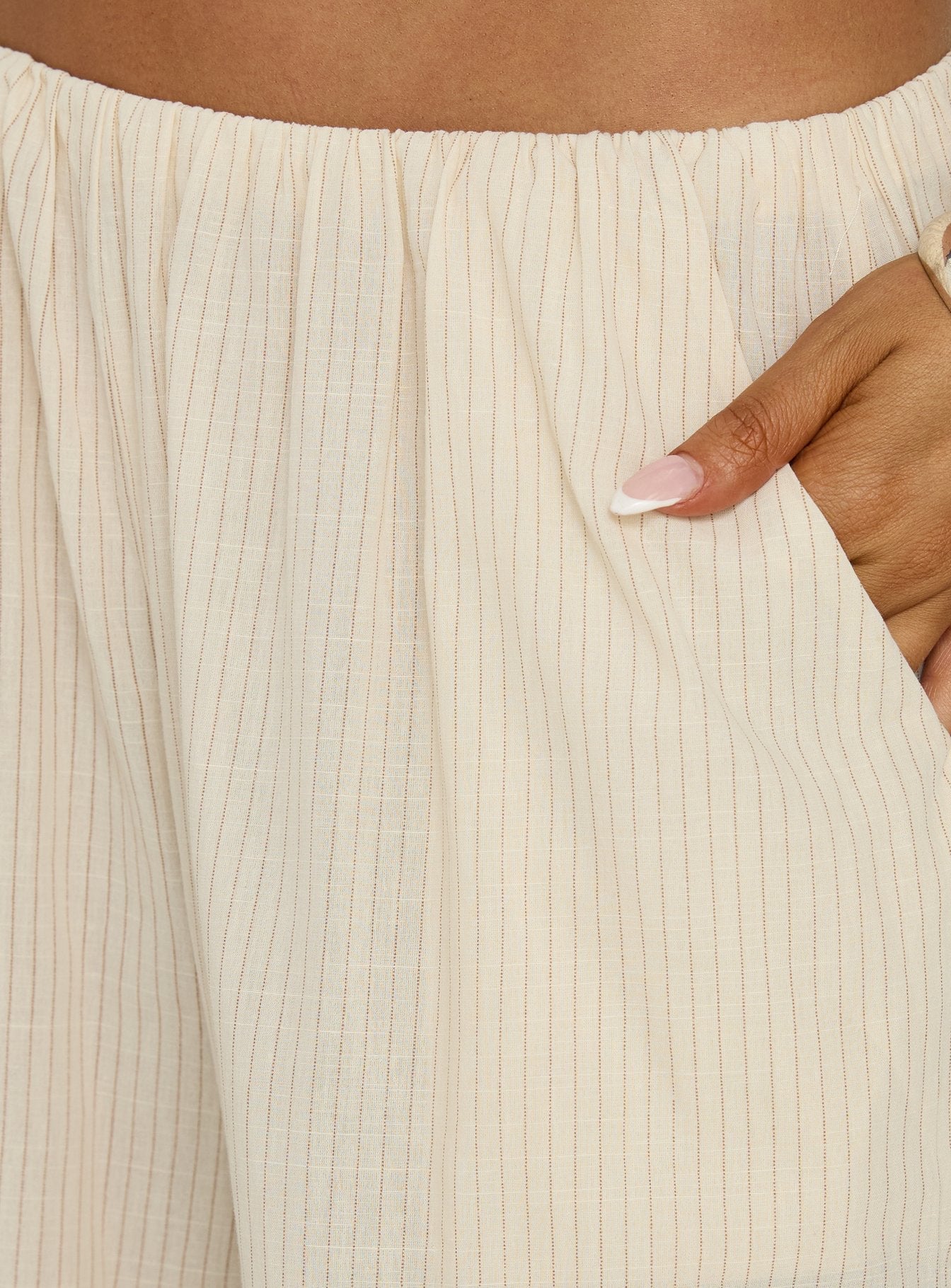 Lunea Concealed Waistband Pants Beige Stripe - loose fit women's bottoms by Ellevoria