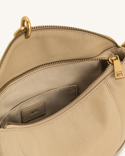 Jayla Metal Pendant Embellished Shoulder Bag - Khaki