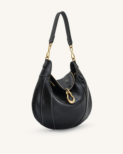 Daria Metal Pendant Embellished Shoulder Bag - Black