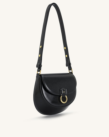 Diana Ring Flap Saddle Bag - Black