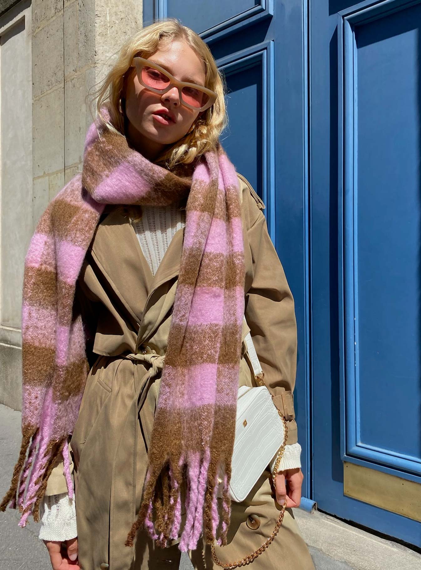 Piero Check Scarf Pink / Brown women's accessory by Ellevoria