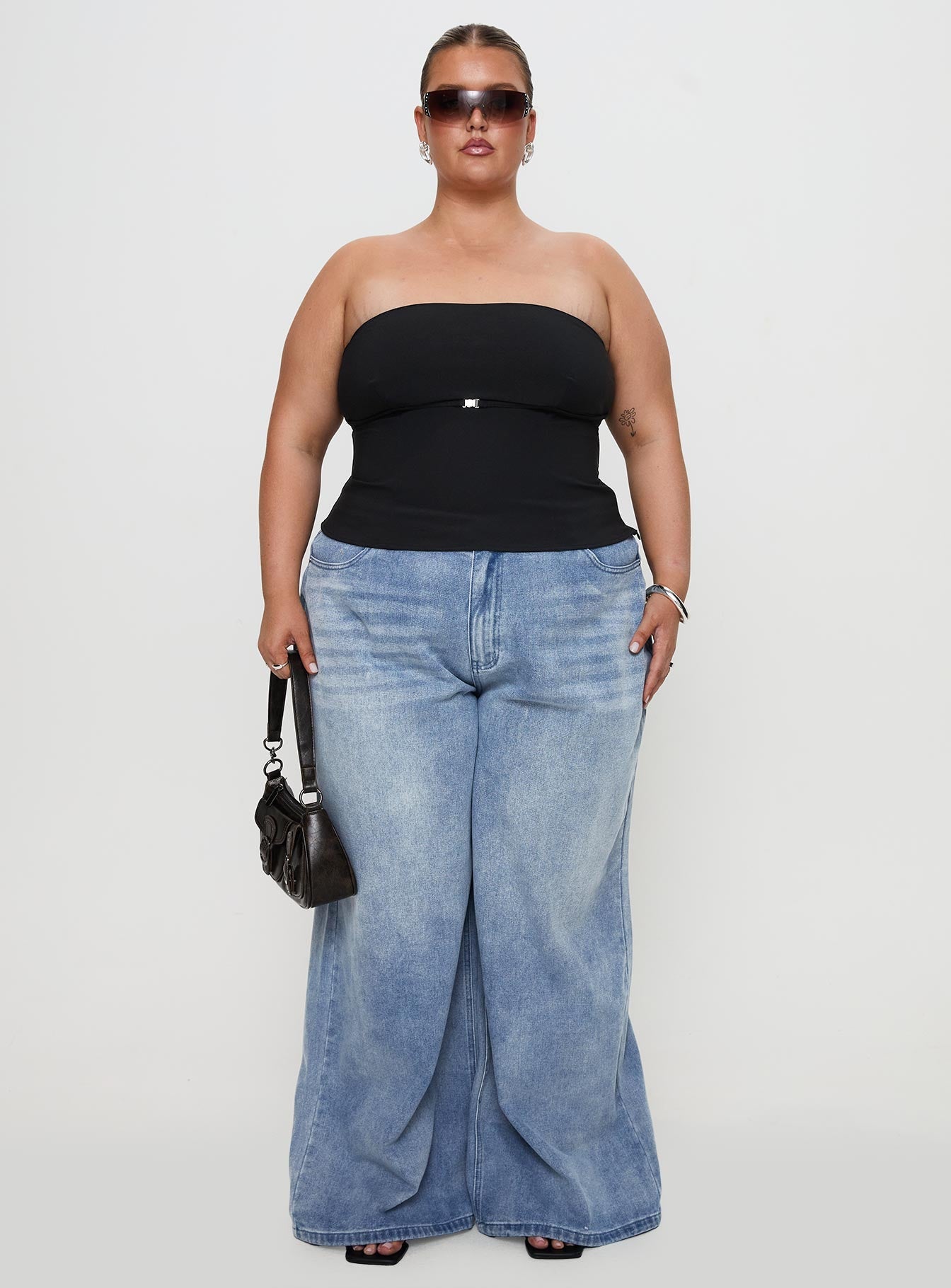 Naylor Mid Rise Wide Leg Jeans Light Wash Denim Curve women's denim jeans by Ellevoria