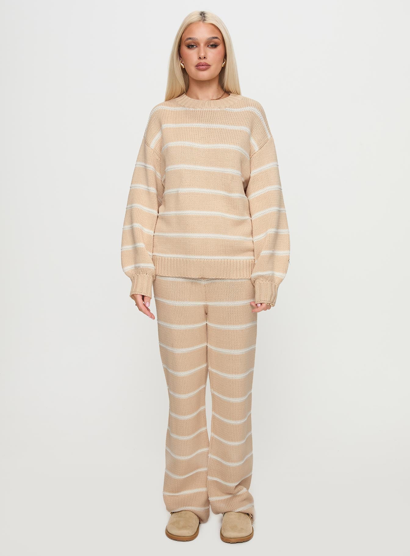 Read Your Mind Knit Pant Cream Stripe women's pant set by Ellevoria
