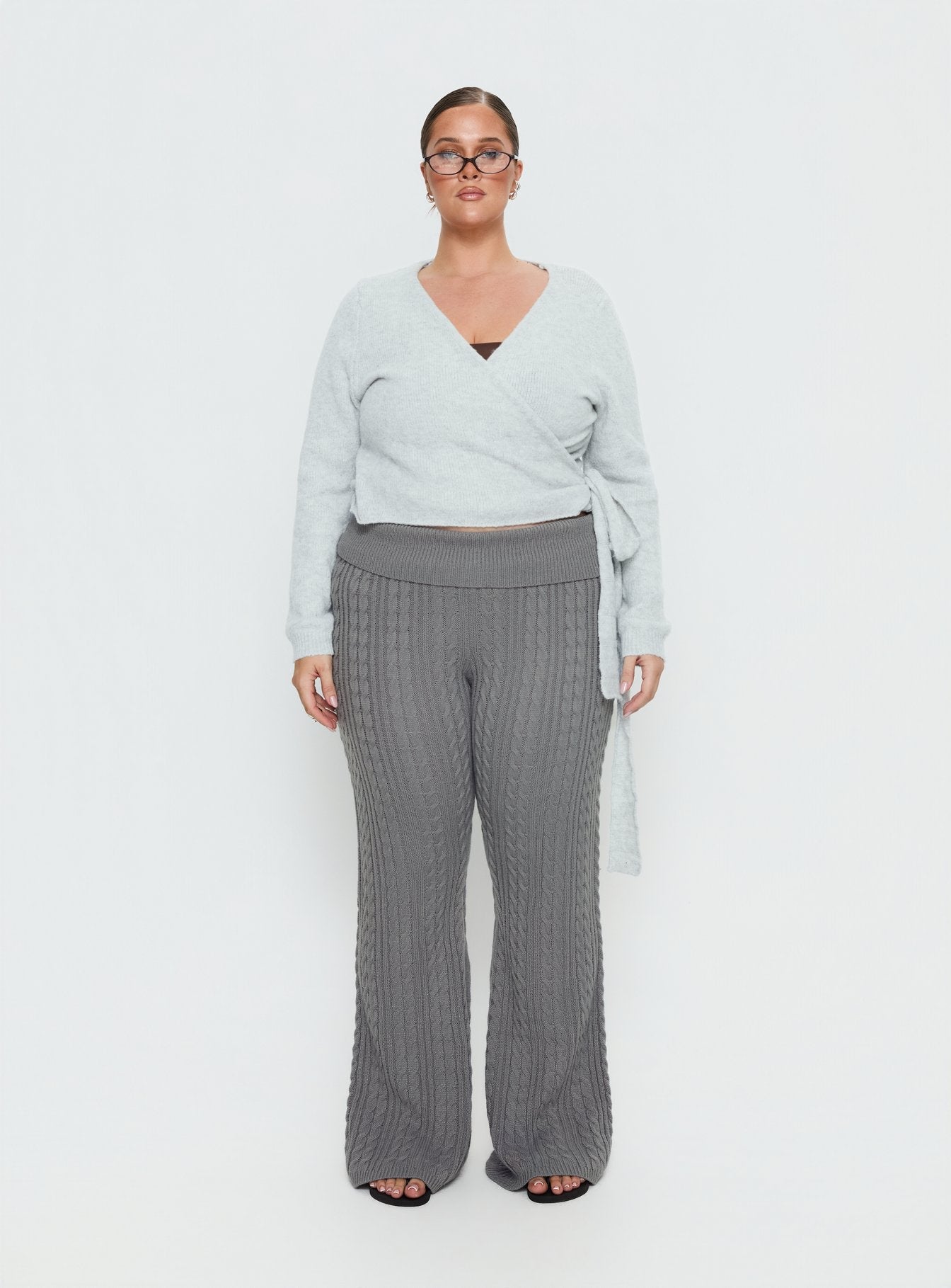 Tonee Wrap Knit Cardigan Grey Curve women's sweater by Ellevoria