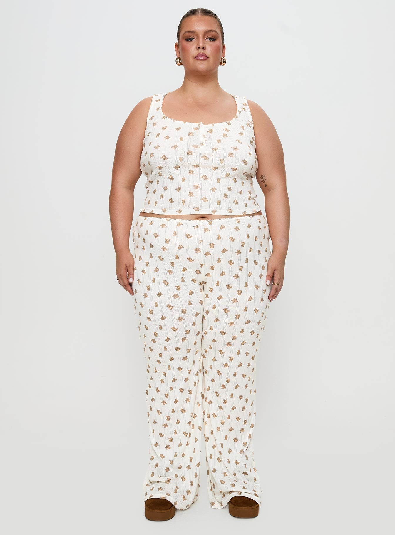 Sleepytea Pointelle Sleep Pant Multi Curve women's pant set by Ellevoria