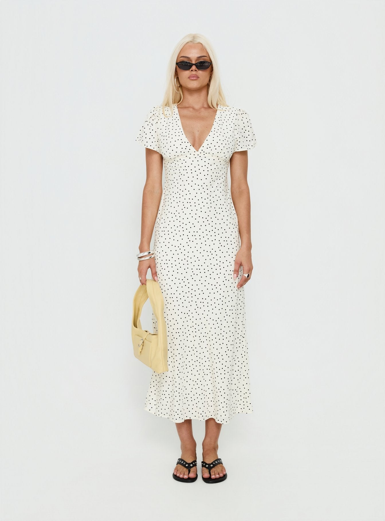 Mareiko V Neck Maxi Dress Cream Polka Dot - women's maxi dress by Ellevoria - view 7