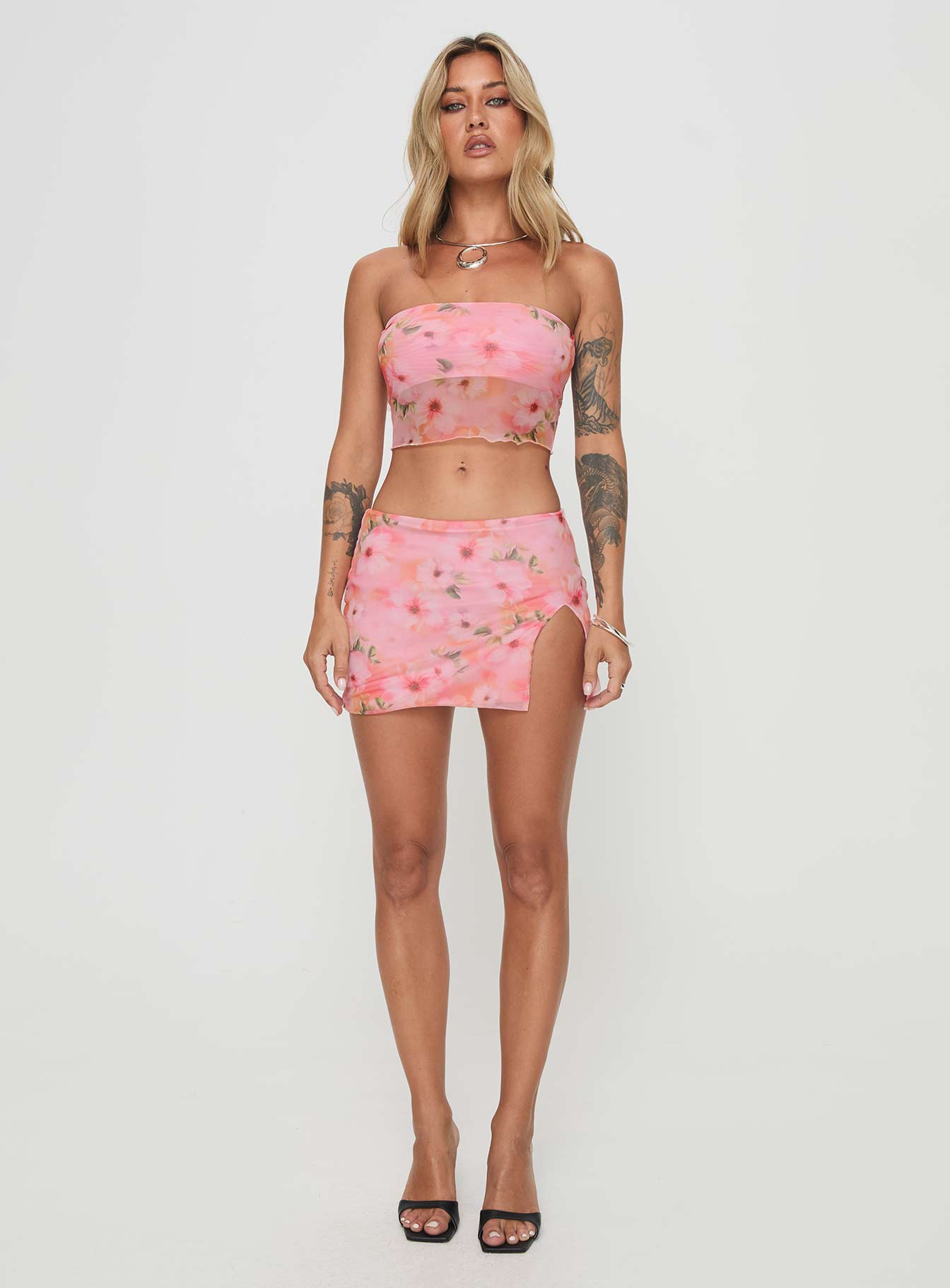 Corella Set Digital Pink Floral women's skirt set by Ellevoria