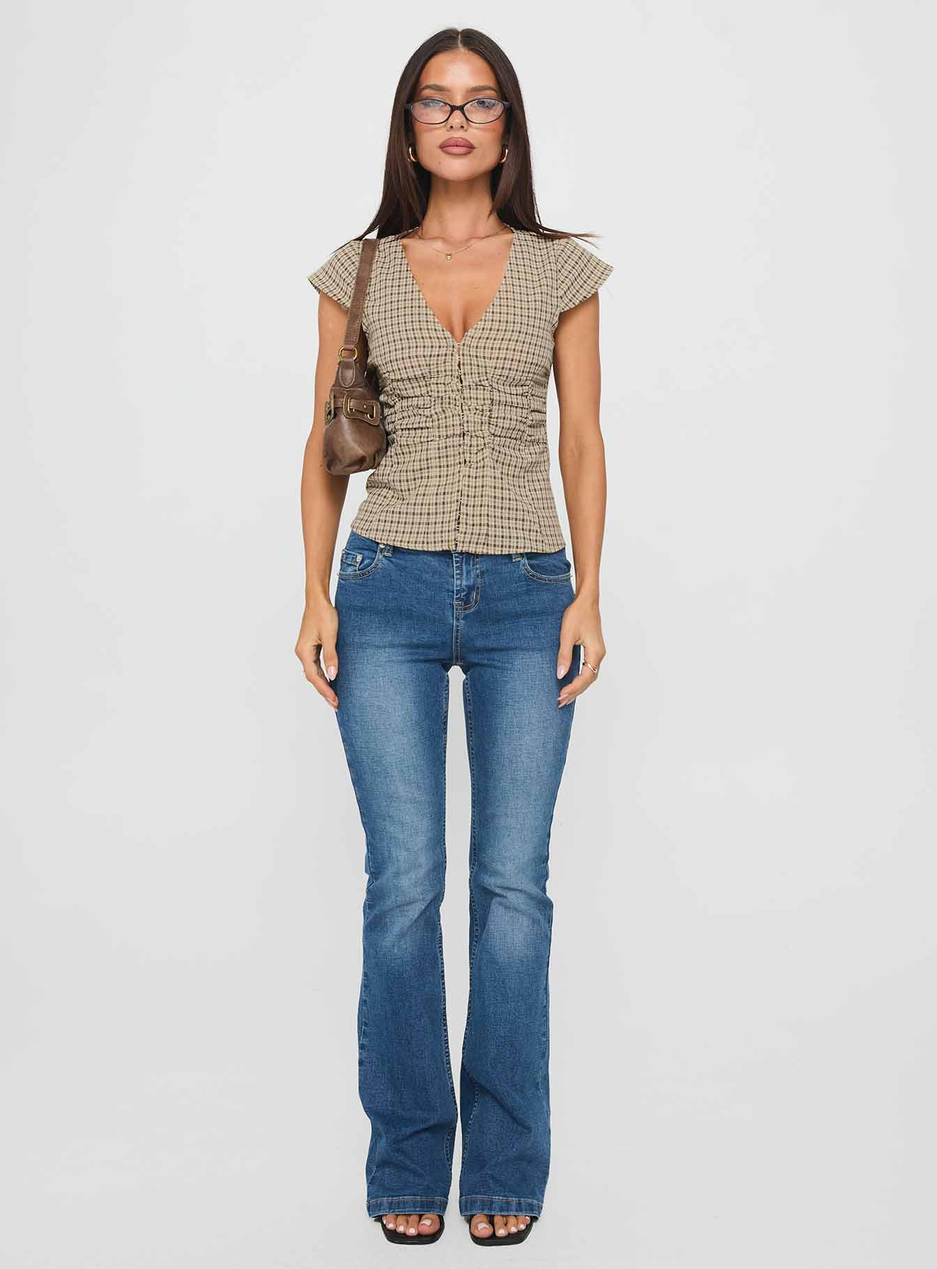 Indulgence Corset Top Beige Check - women's top by Ellevoria - view 7
