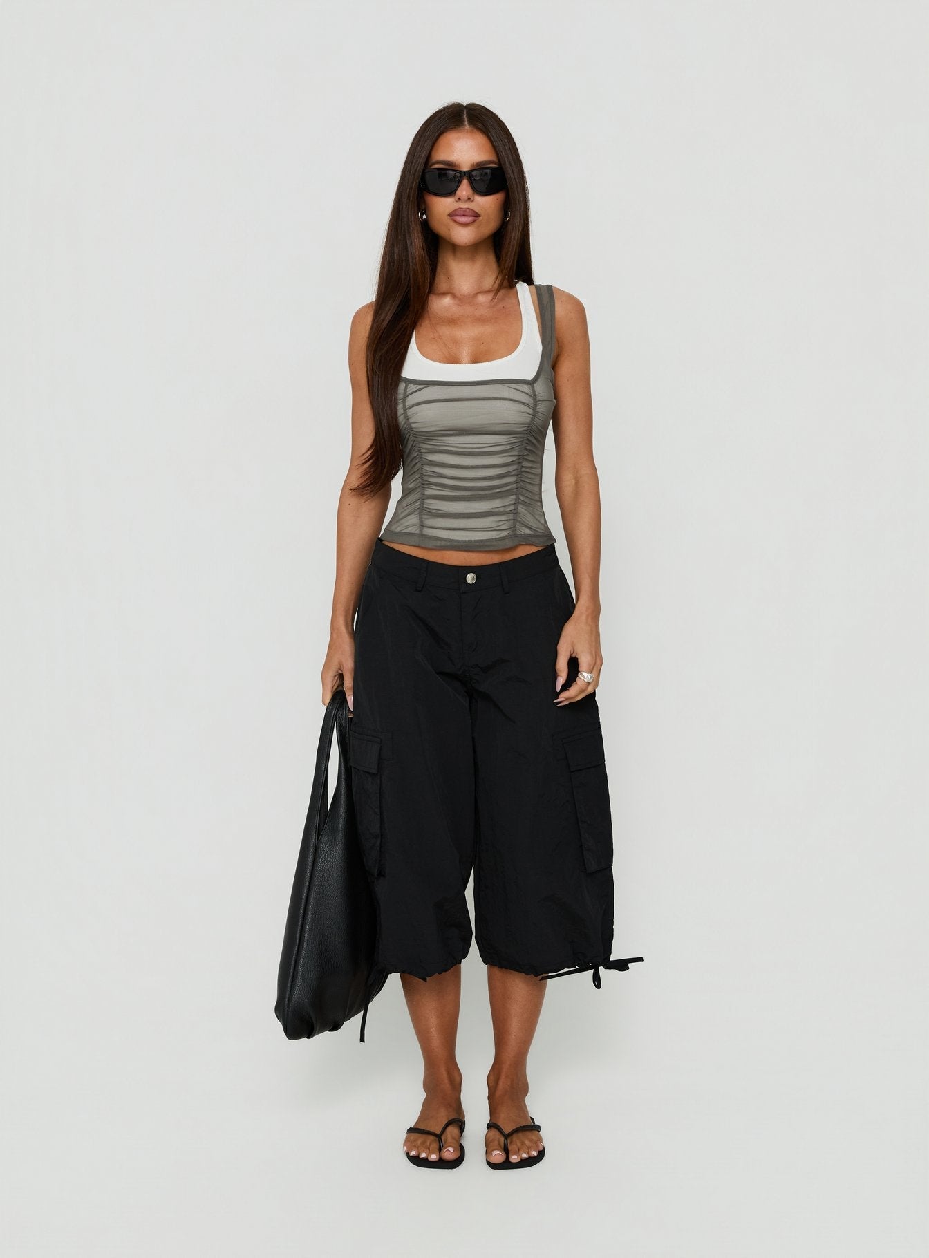 Realiti Sheer Layered Racer Top Grey / White - women's top by Ellevoria - view 7