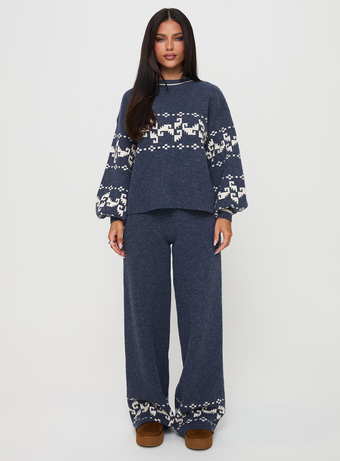 Alpine Knit Pants Navy / Cream women's pant set by Ellevoria