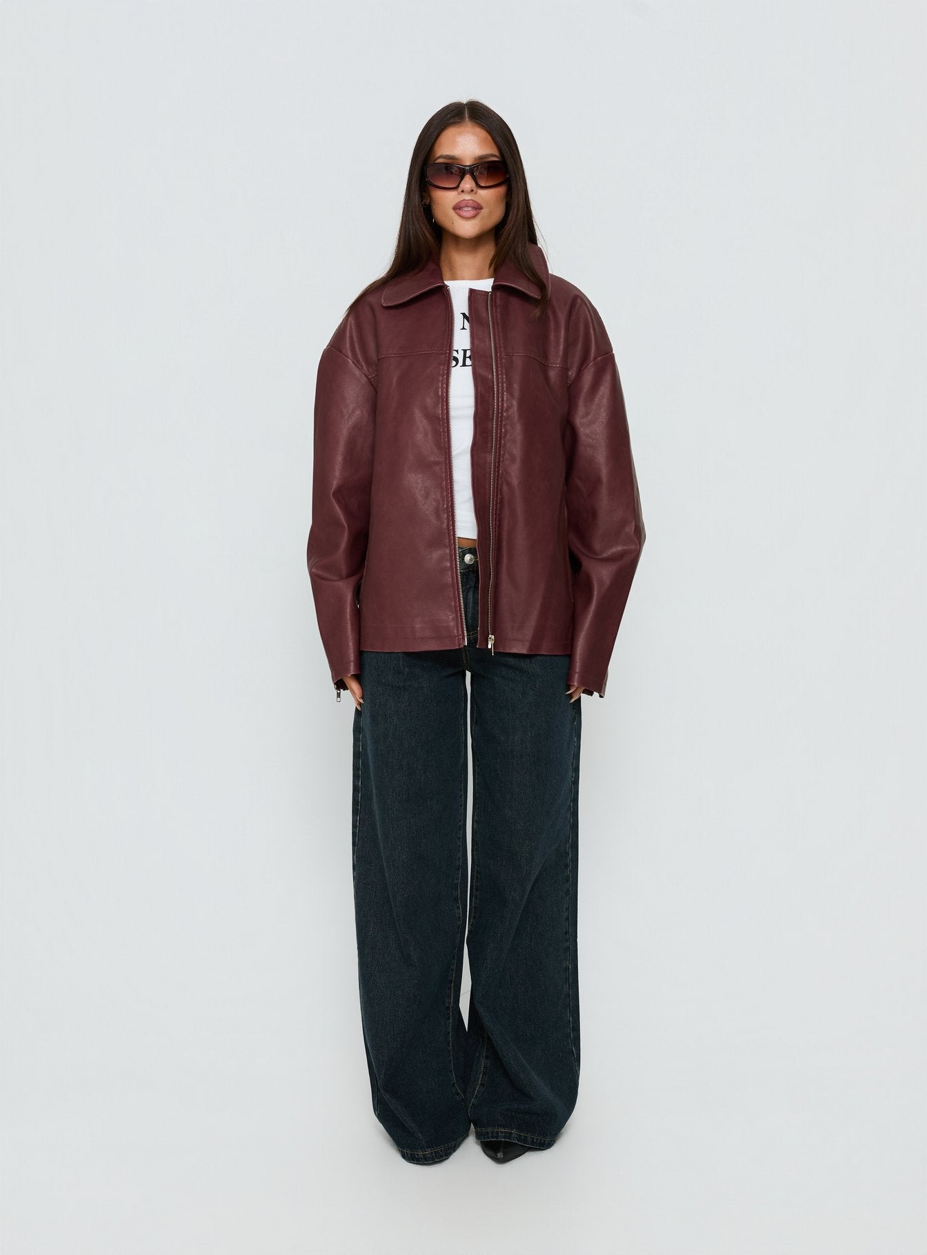 Napoleon Faux Leather Jacket Burgundy women's jacket by Ellevoria